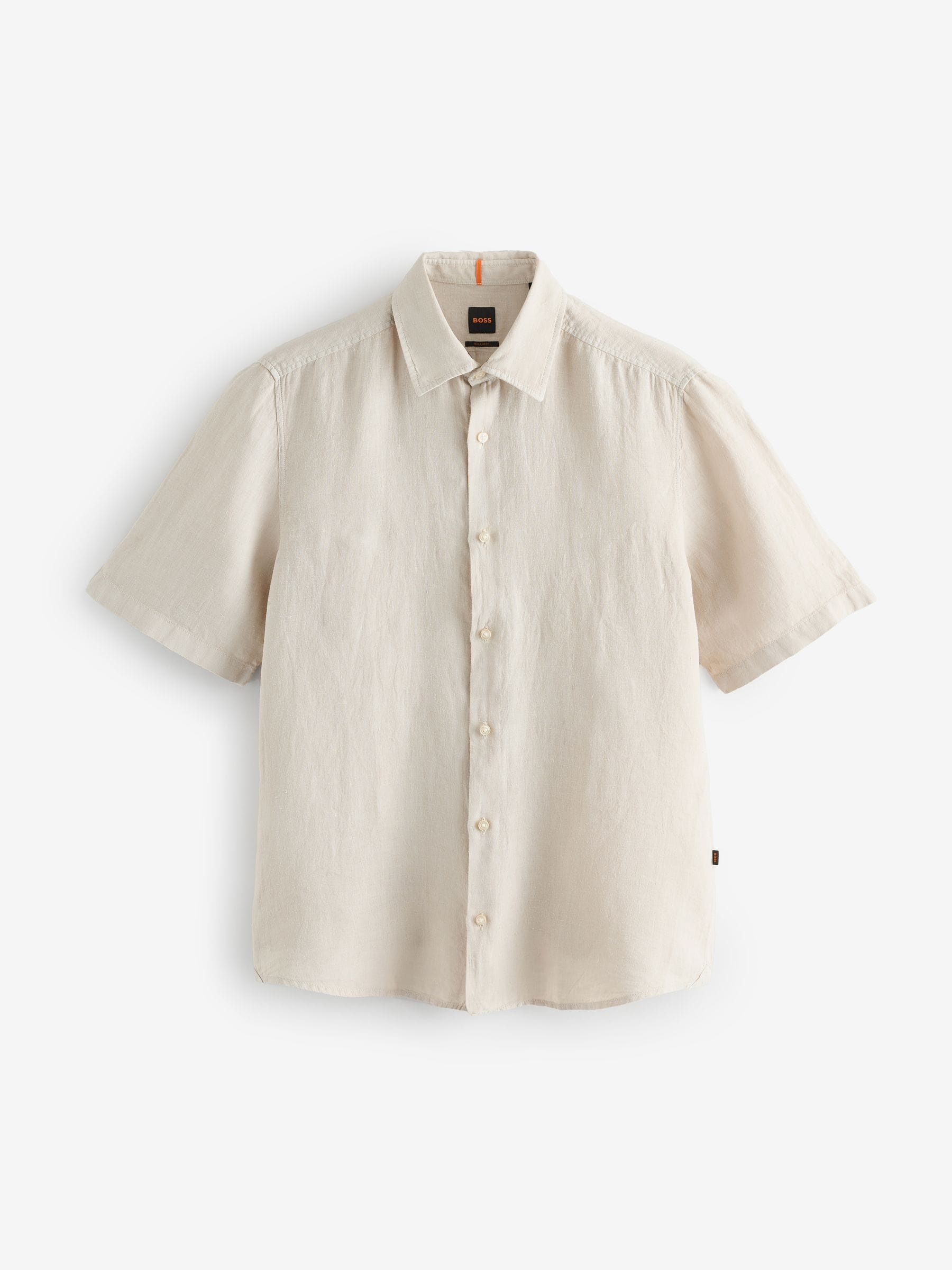 Boss Herren Beige Regular Fit Short Sleeve Linen Shirt