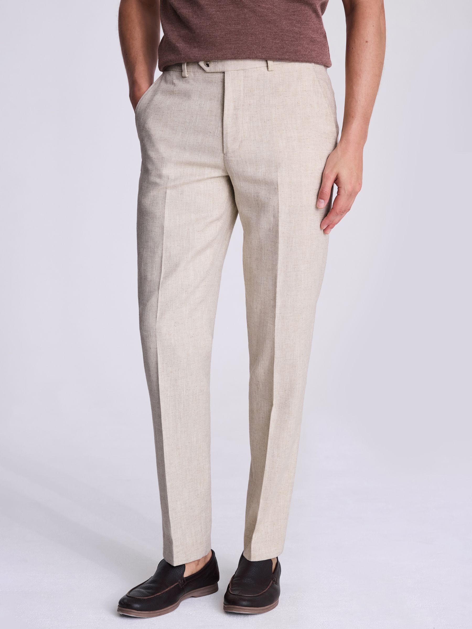 Moss Ecru Tailored Fit Herringbone Suit Trousers