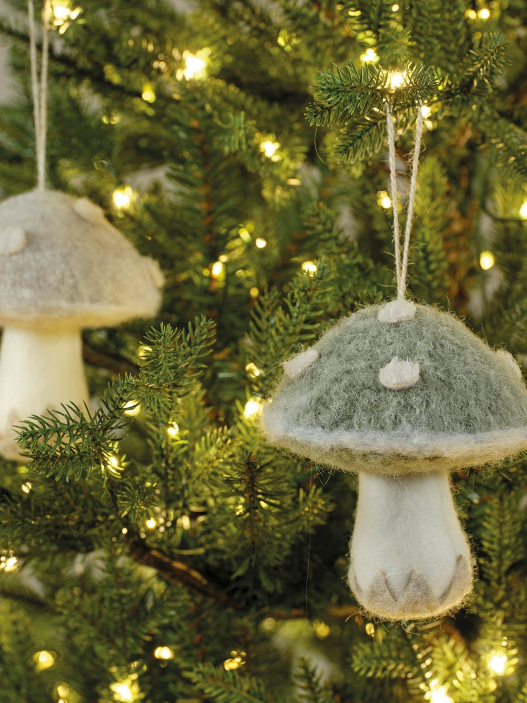 Decoris Set Of 2 Felt Mushroom Christmas Tree Decoration