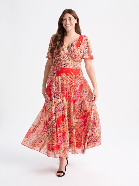 Scarlett & Jo Red Curve Isabelle Angel Sleeve Maxi Dress