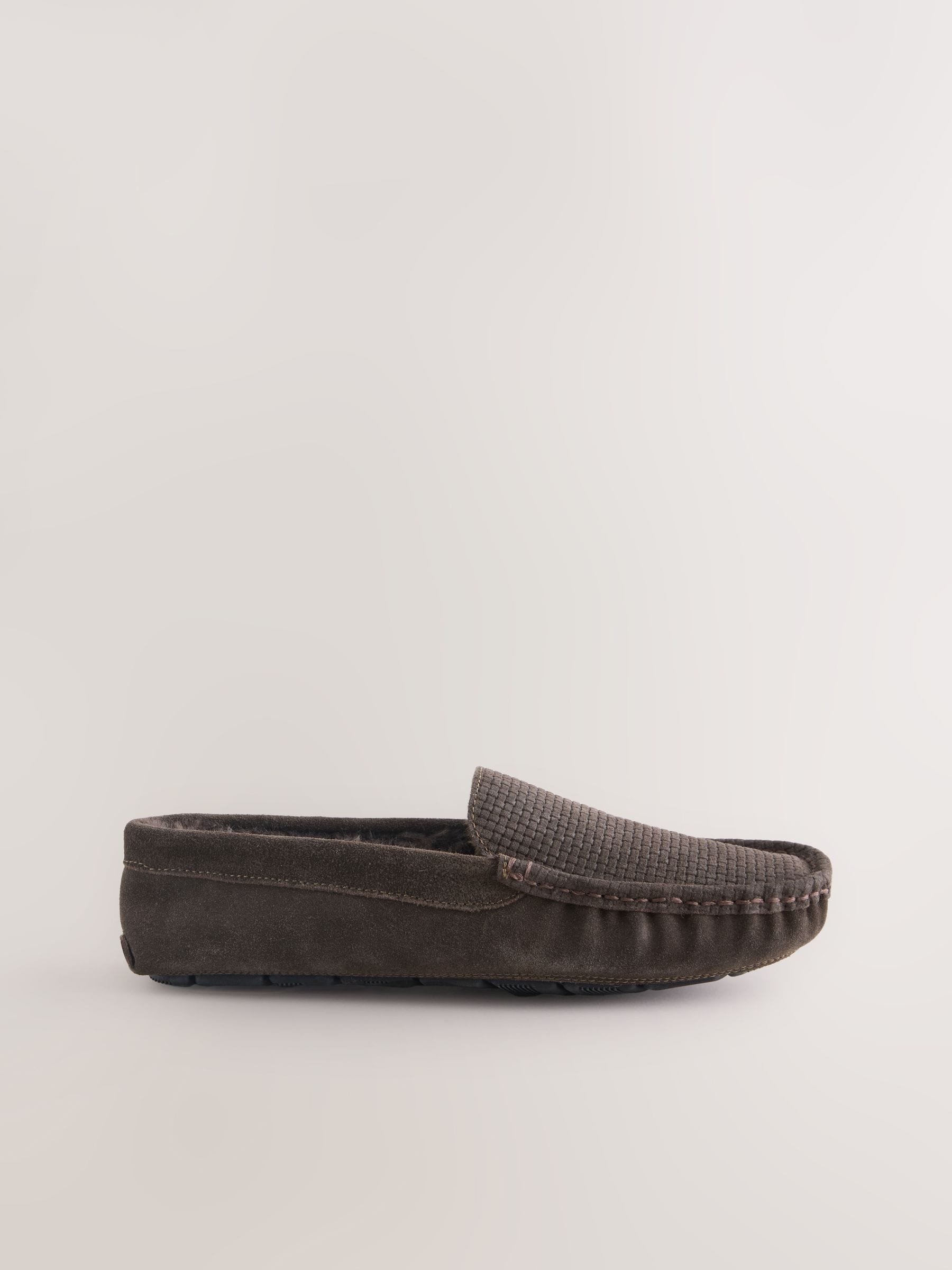 Next Brown Suede Faux Fur Lined Moccasin Slippers