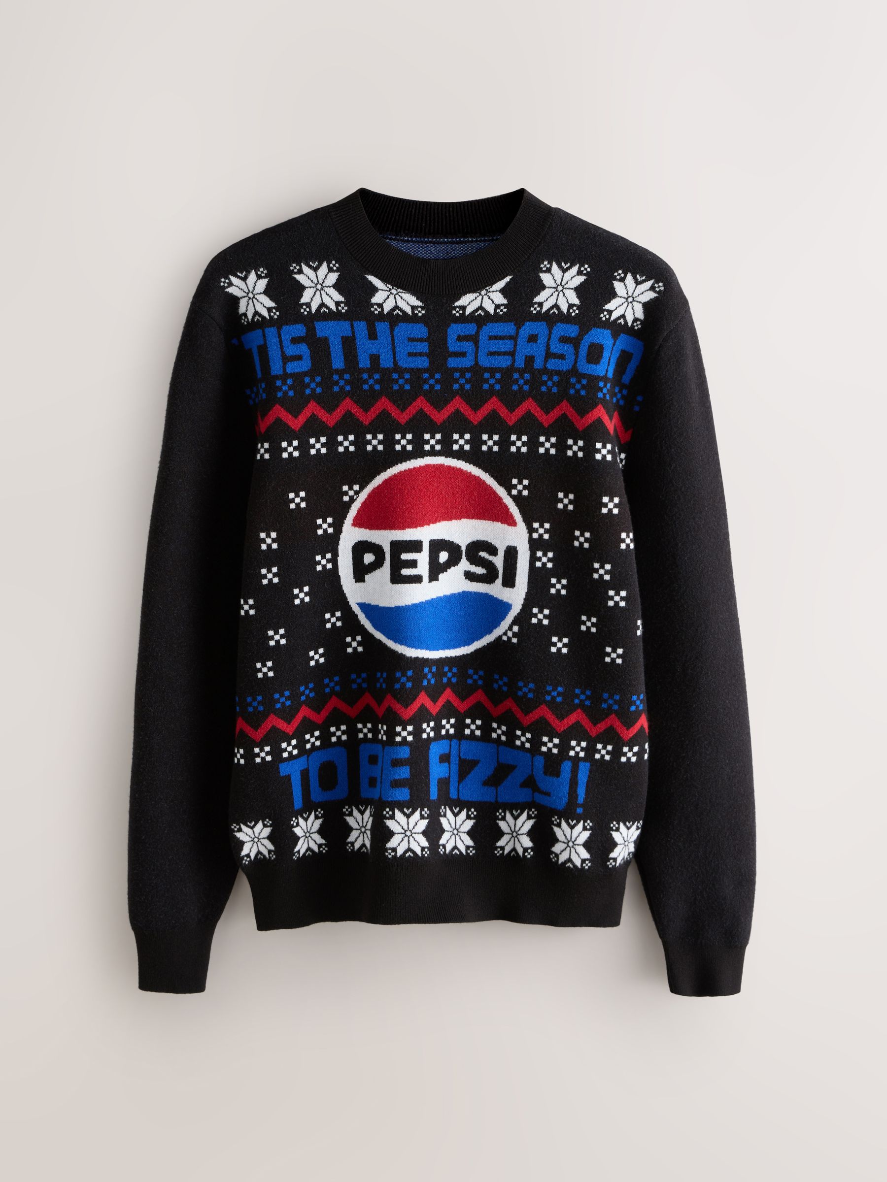 Next Black Regular Fit Christmas Pepsi License Fairisle Pattern Graphic Crew Jumper