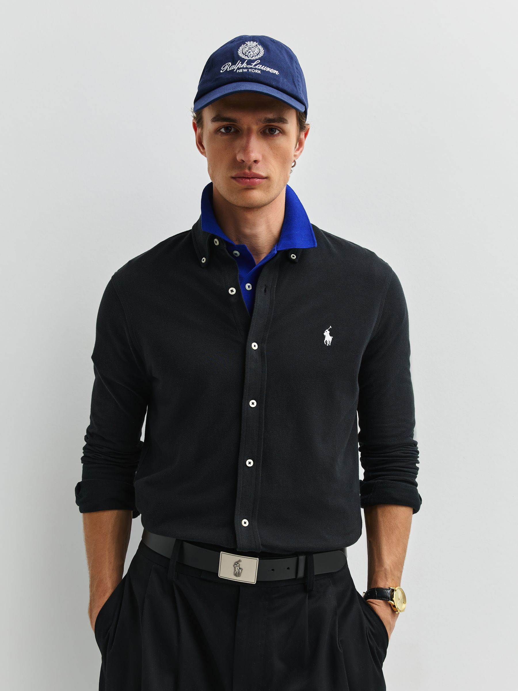 Polo Ralph Lauren Uomo Nero Manica Lunga - Camicia Oxford Con Vestibilità Personalizzata