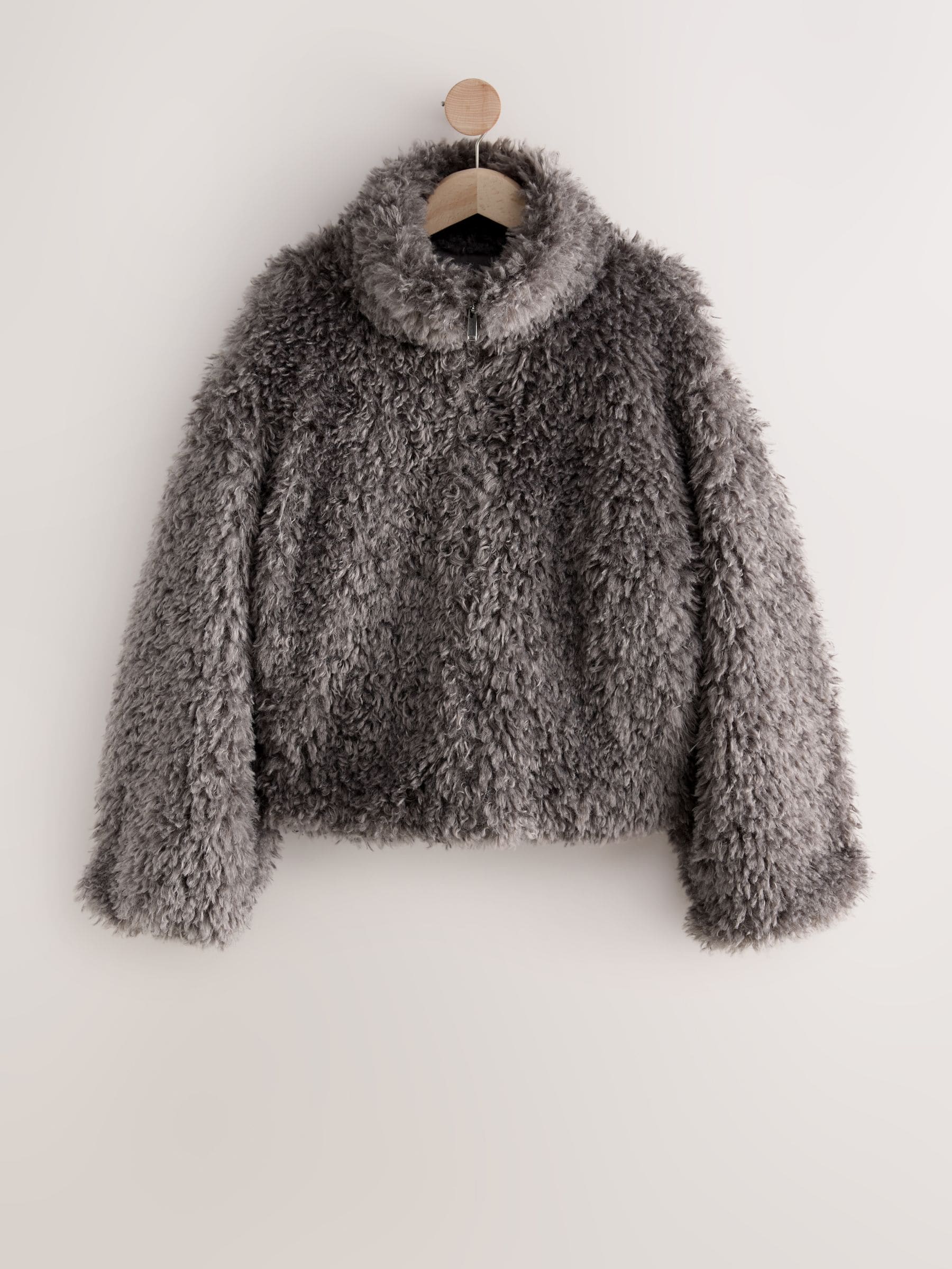 Next Grey Funnel Neck Zip Through Faux Fur Jacket