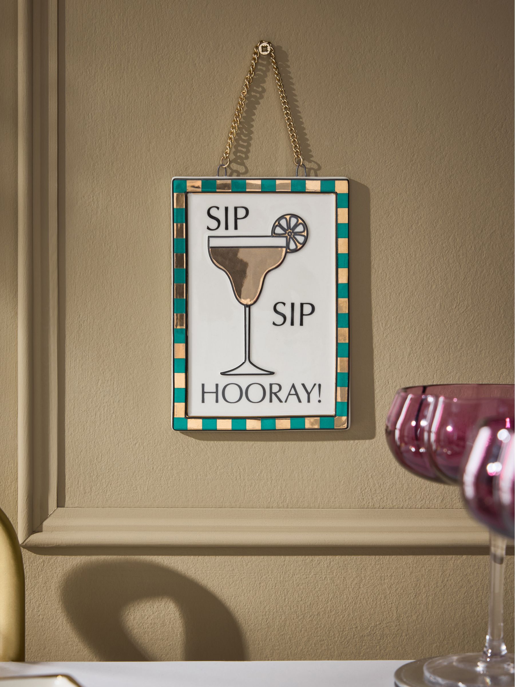 Next Gold Ceramic Sip Sip Hooray Hanging Decoration