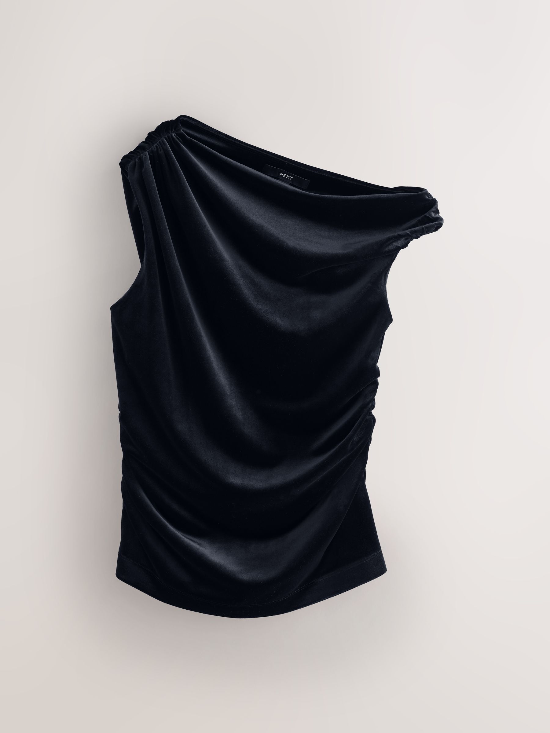 Next Black Drape One Shoulder Velvet Sleeveless Top