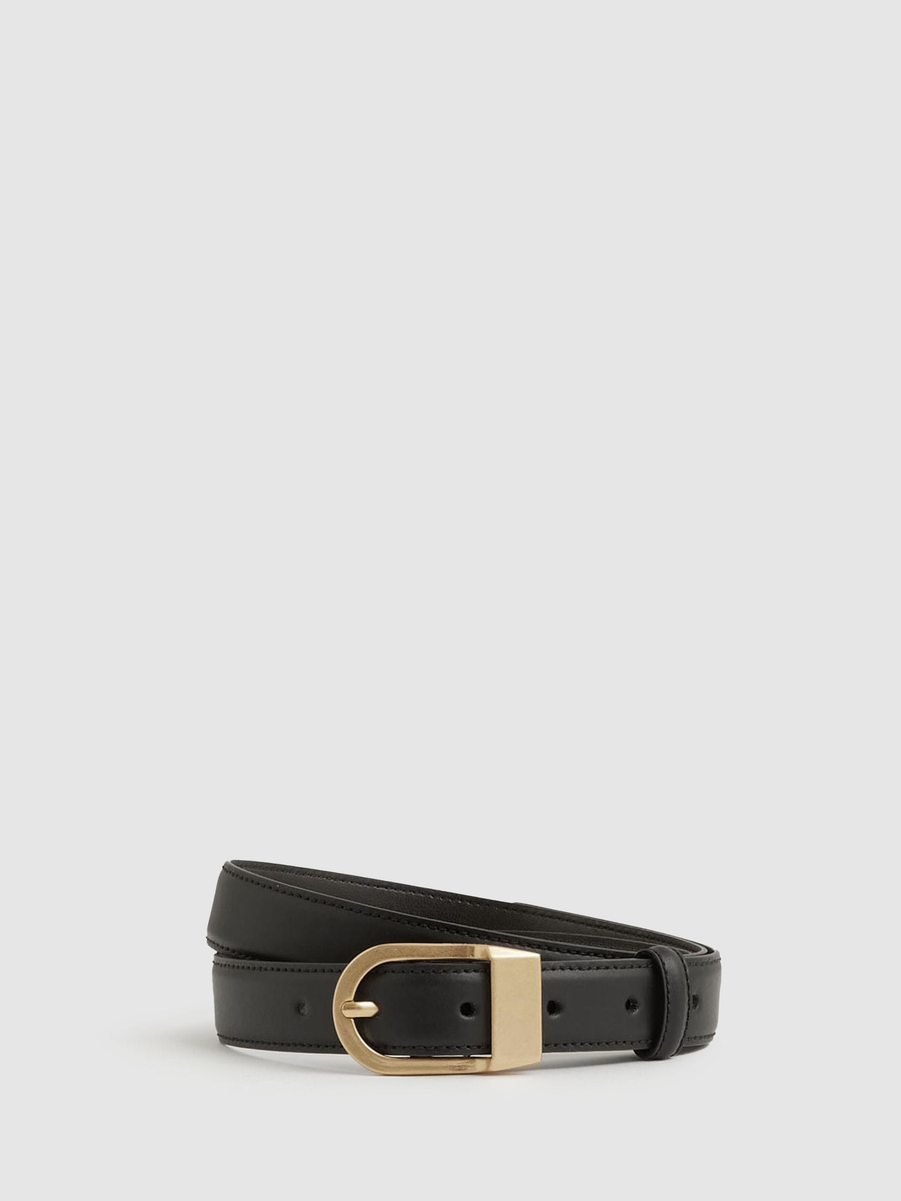 Reiss Black Hazel Leather Curved-Buckle Belt