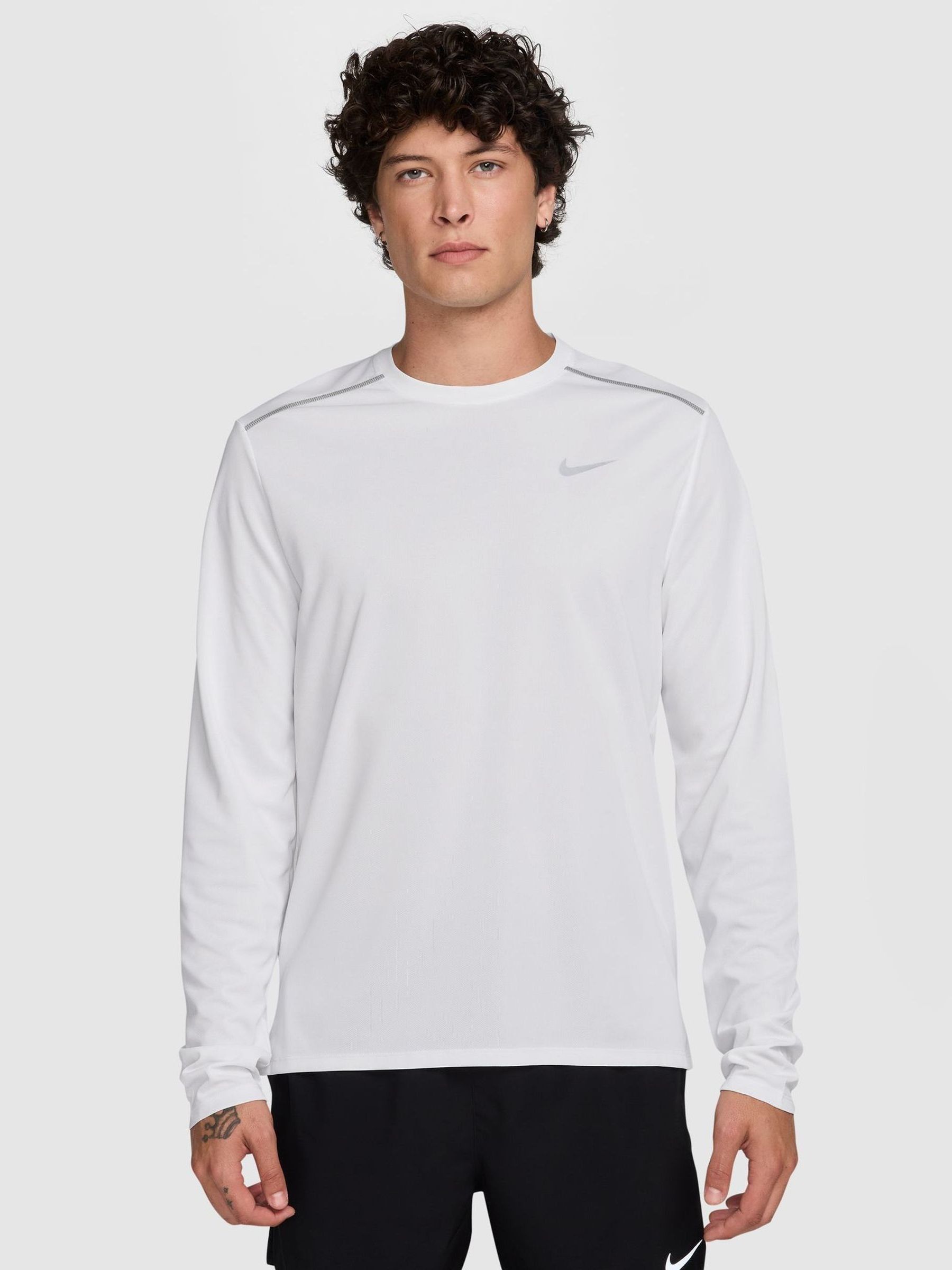 Nike White Miler Dri-Fit Uv Long Sleeve Running T-Shirt