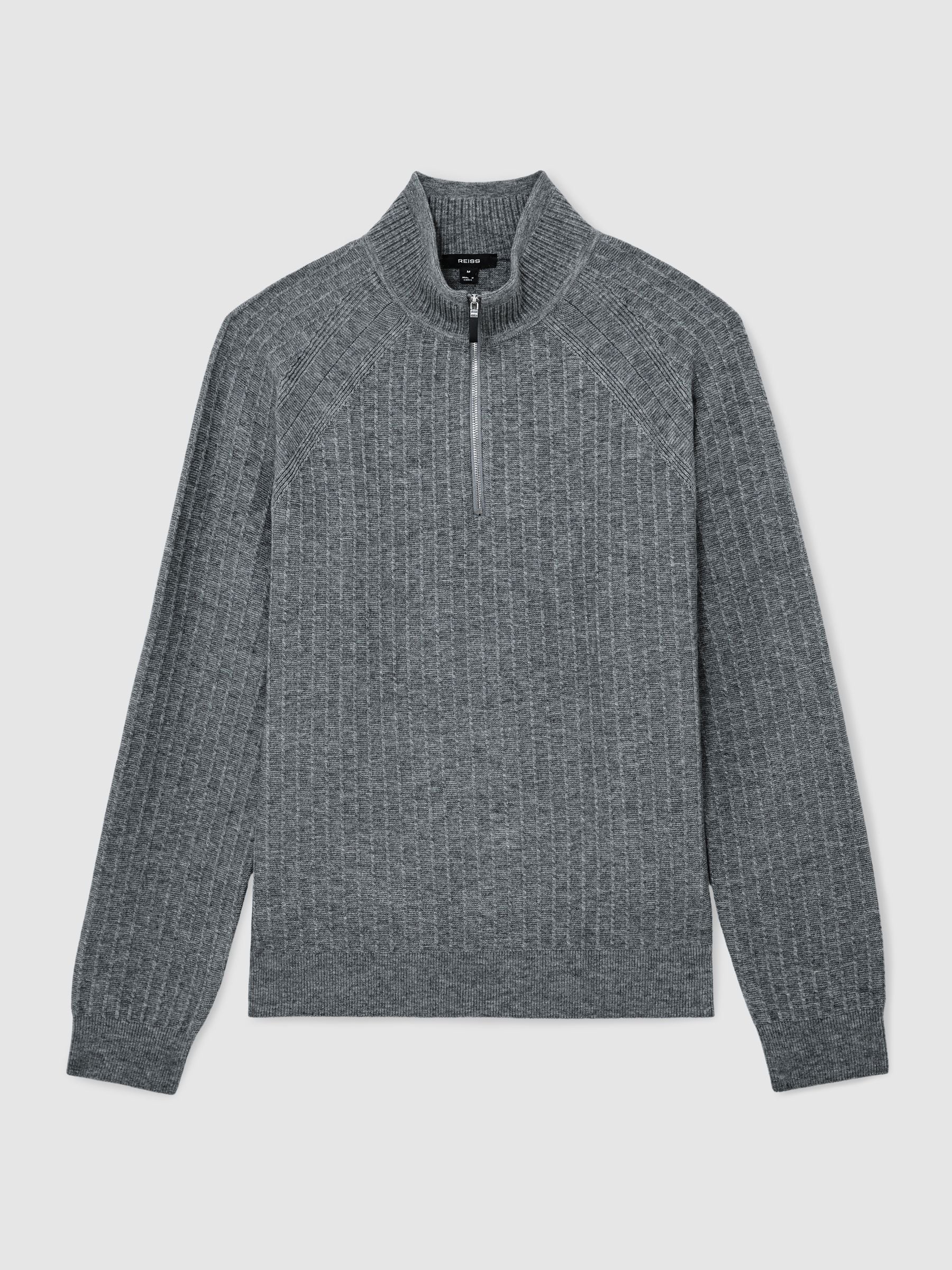 Reiss - Men's Jumper - Grey Melange - Textured Knit