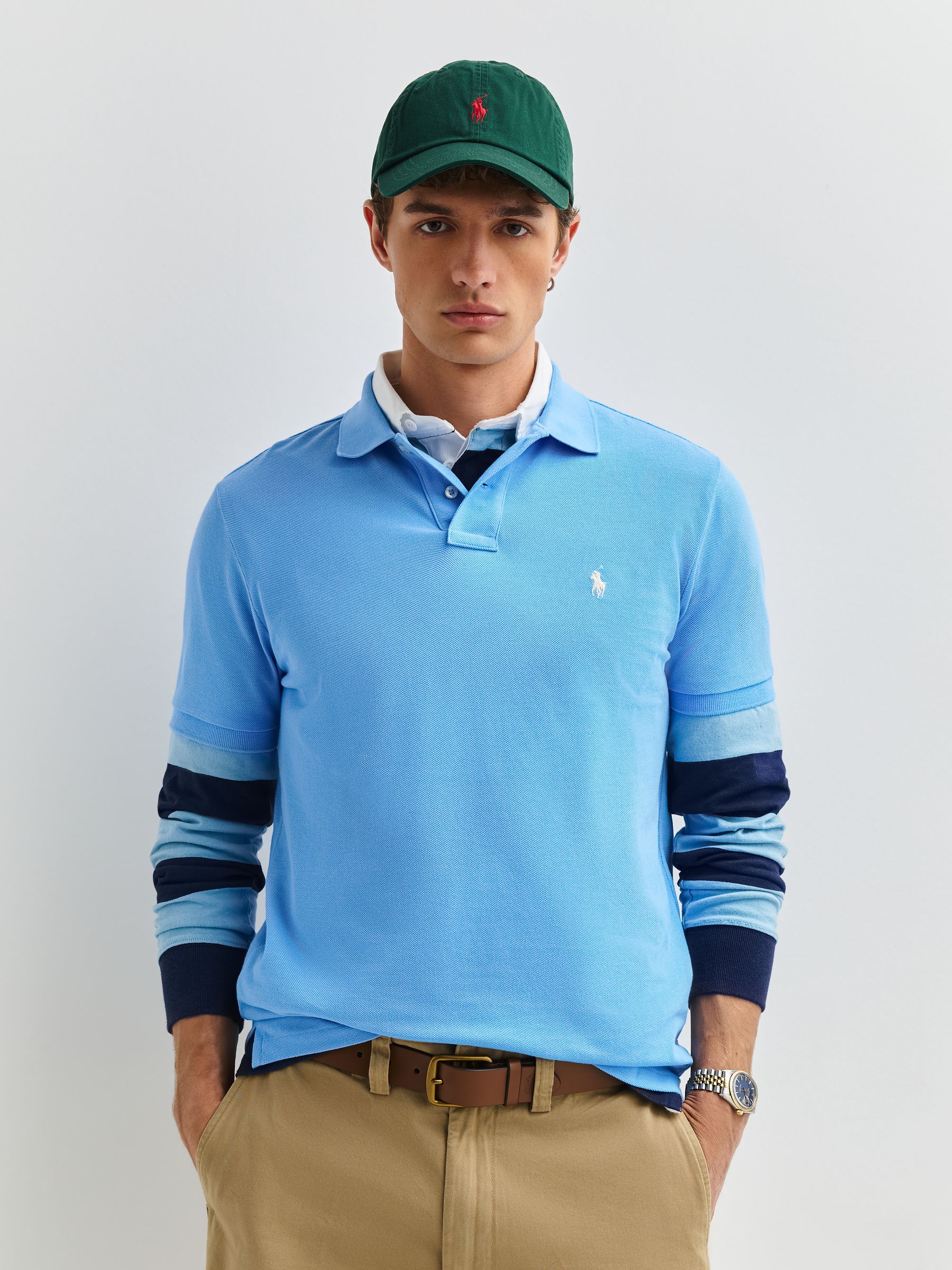 Polo Ralph Lauren Uomo Blu Laguna Custom Fit Pique Polo Shirt