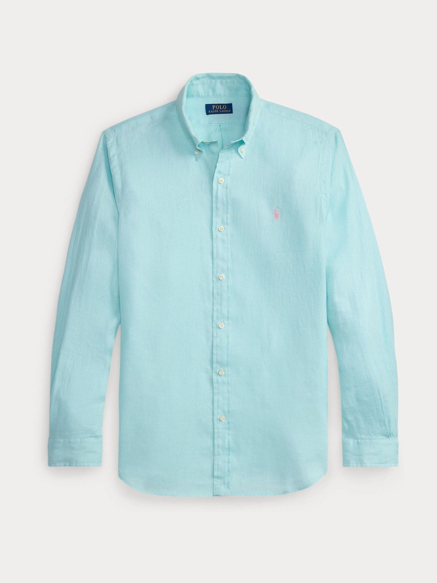 Polo Ralph Lauren Uomo New Aqua Custom Fit Linen Shirt