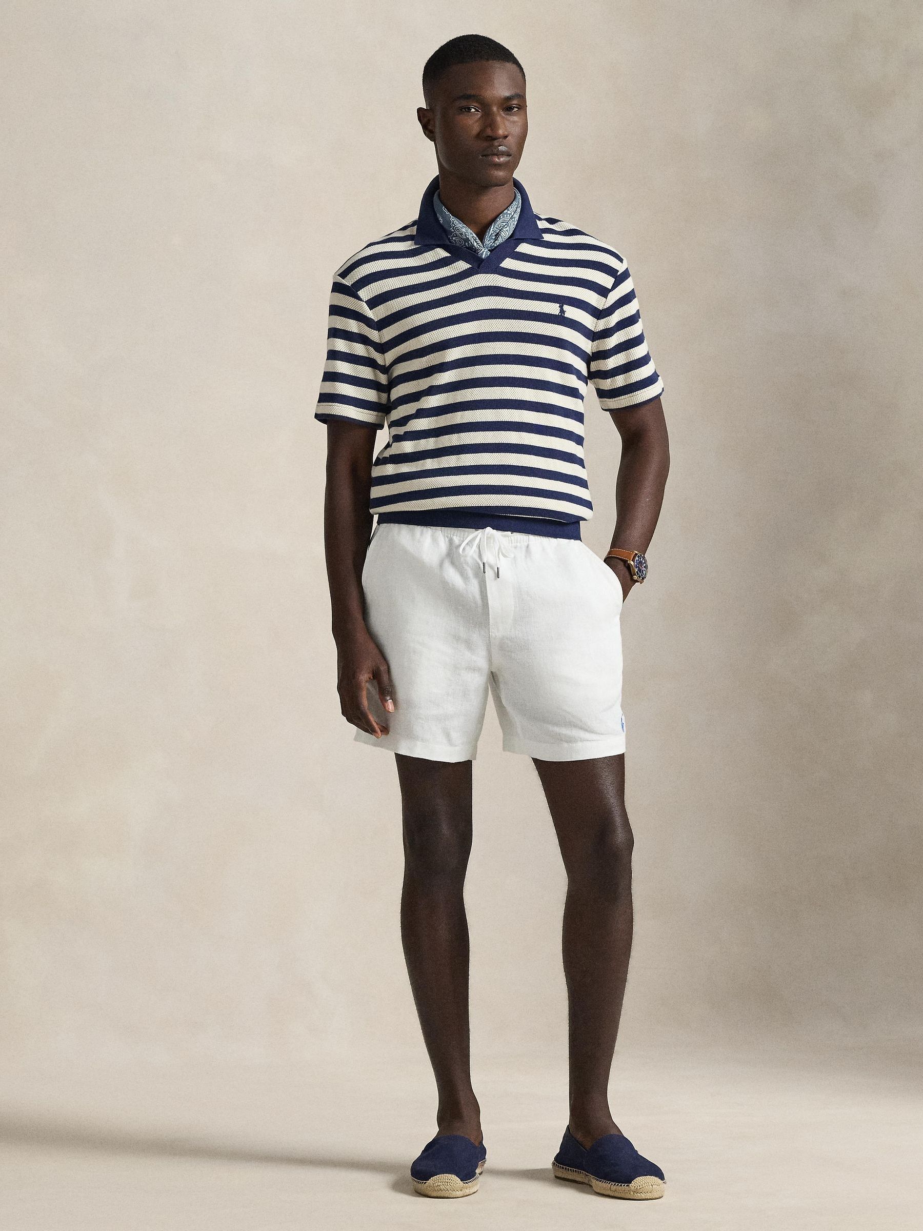 Polo Ralph Lauren Mužský Newport Navy & Andover Cream Stripe Textured Polo Shirt