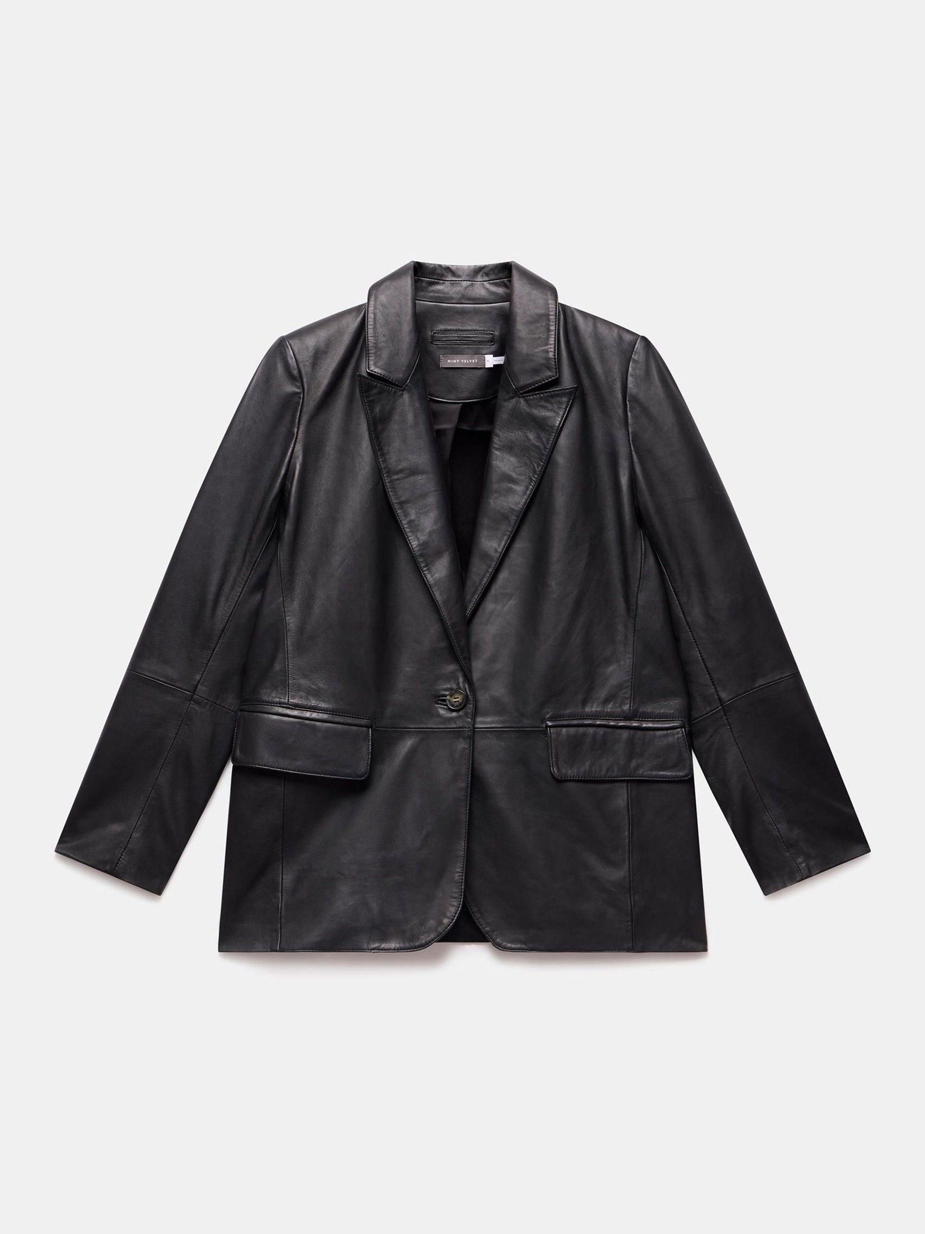 Mint Velvet Schwarz Leder Einreihiger Blazer