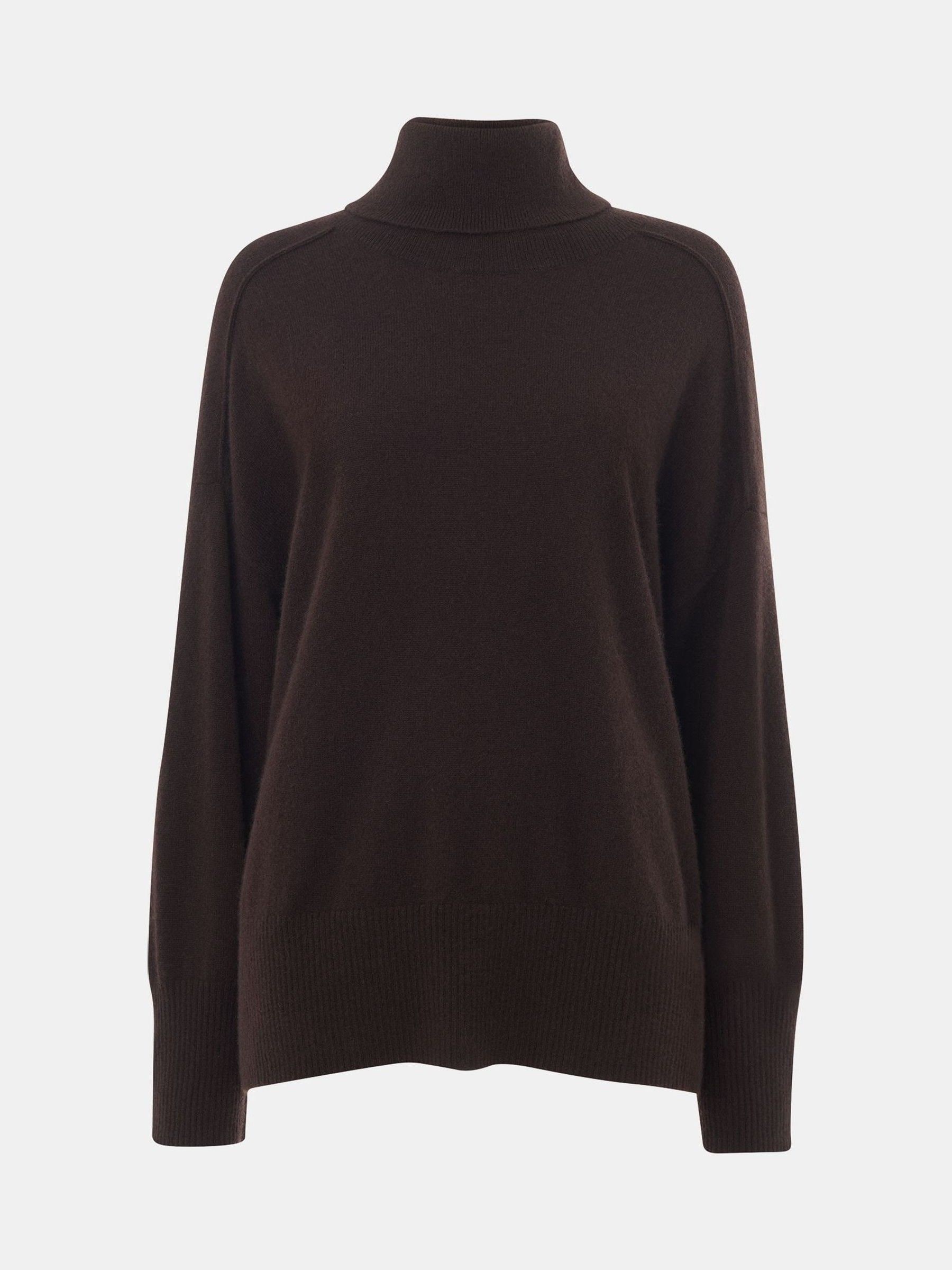 Whistles Brown Cashmere Seam Roll Neck Knit Jumper