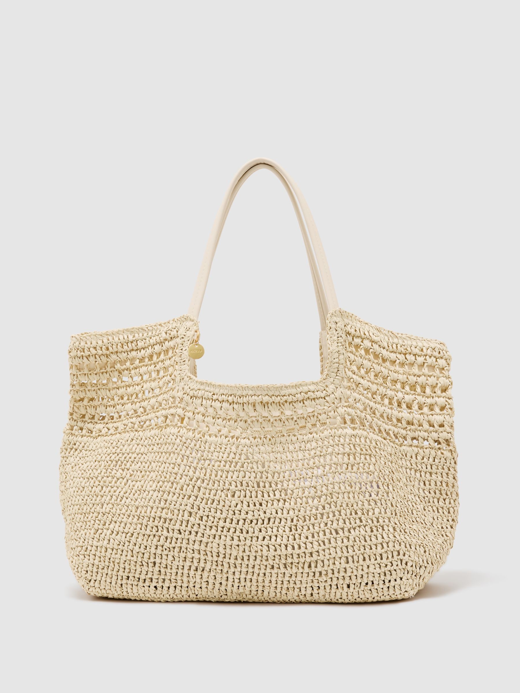 Reiss Natural Evelyn Raffia-Effect Cut-Out Tote Bag
