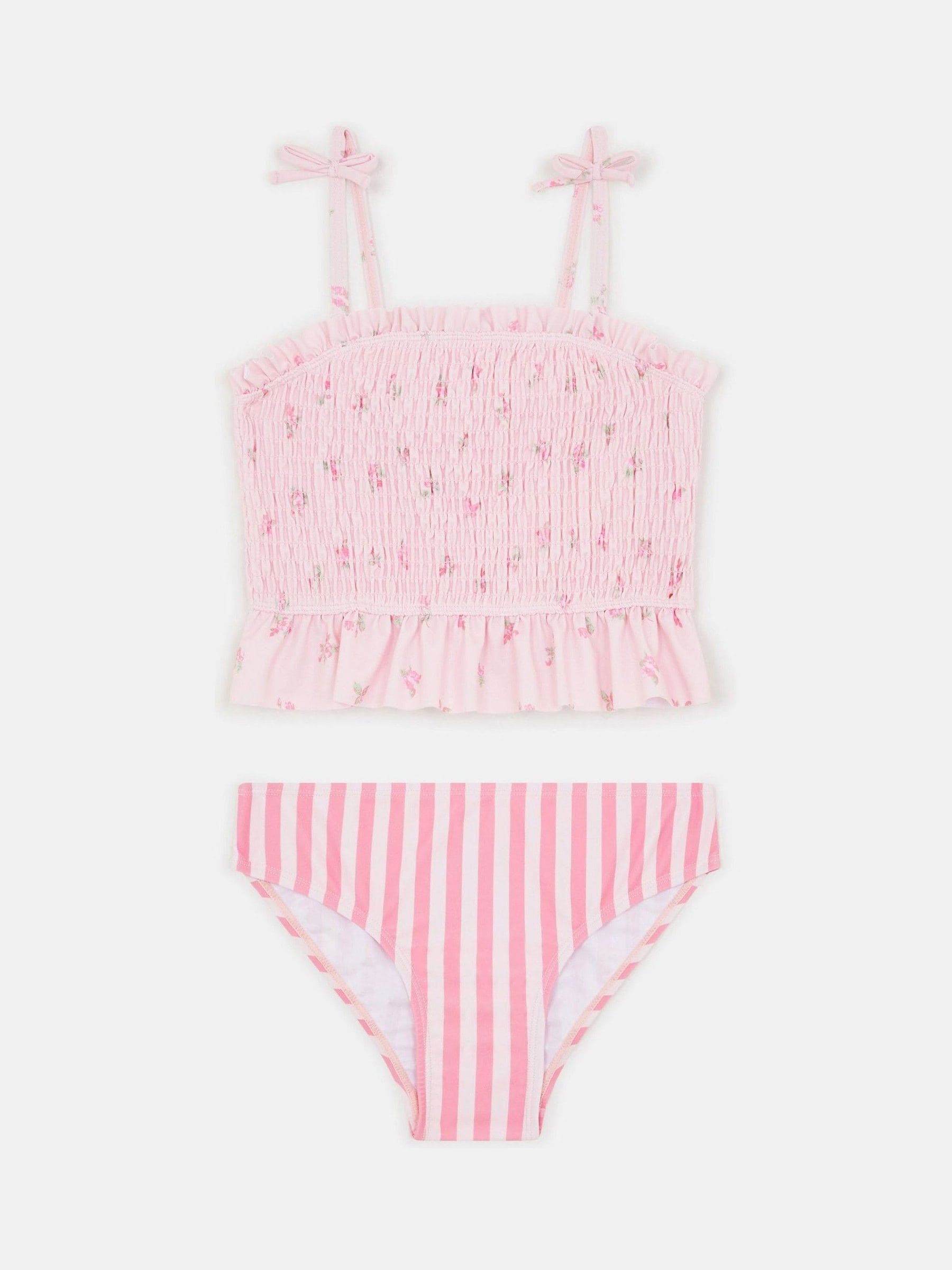 Angels By Accessorize Pink Floral Stripe Tankini Set