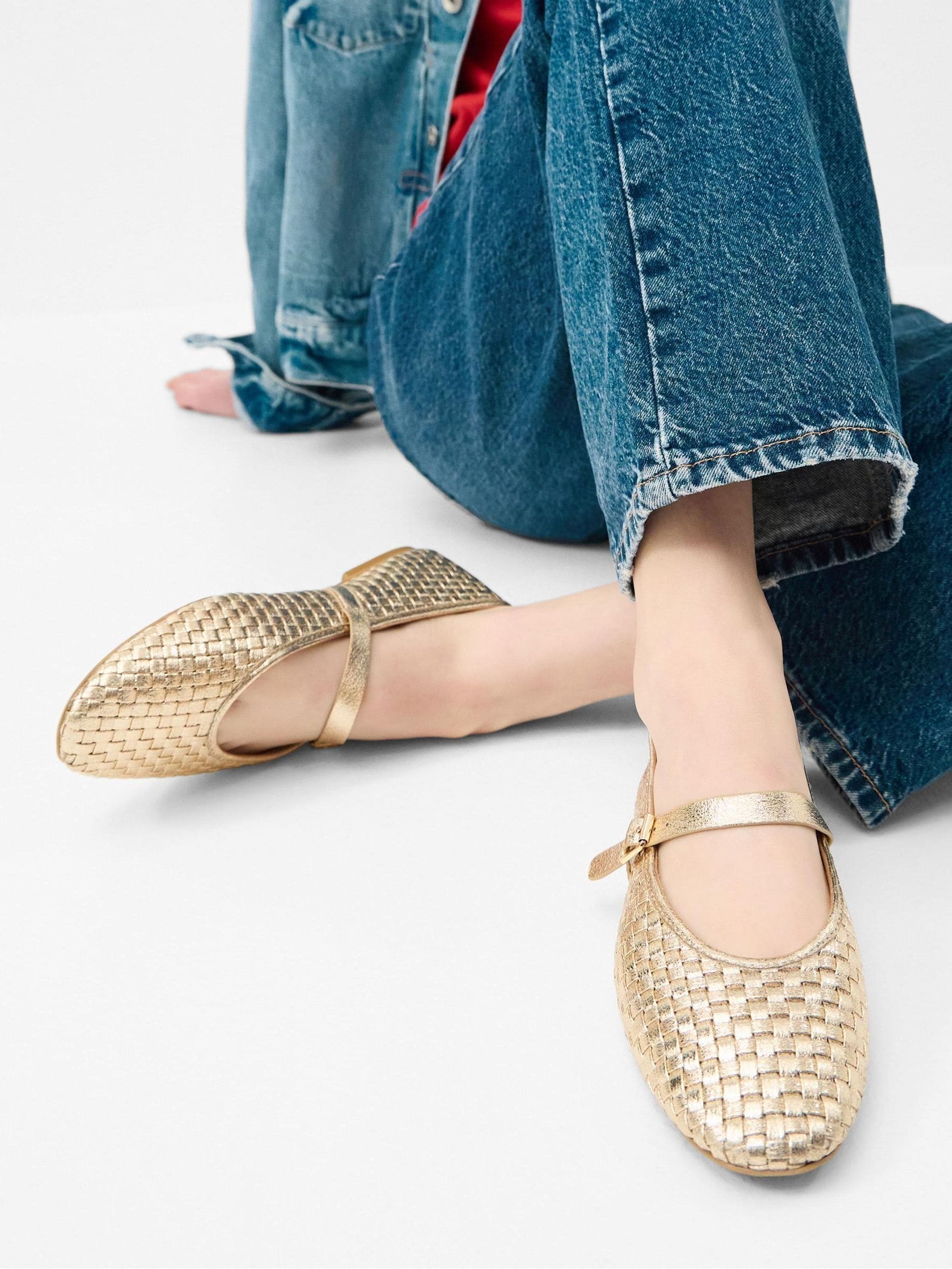 Accessorize Kvinno Guld Woven Mary Jane Ballet Flats