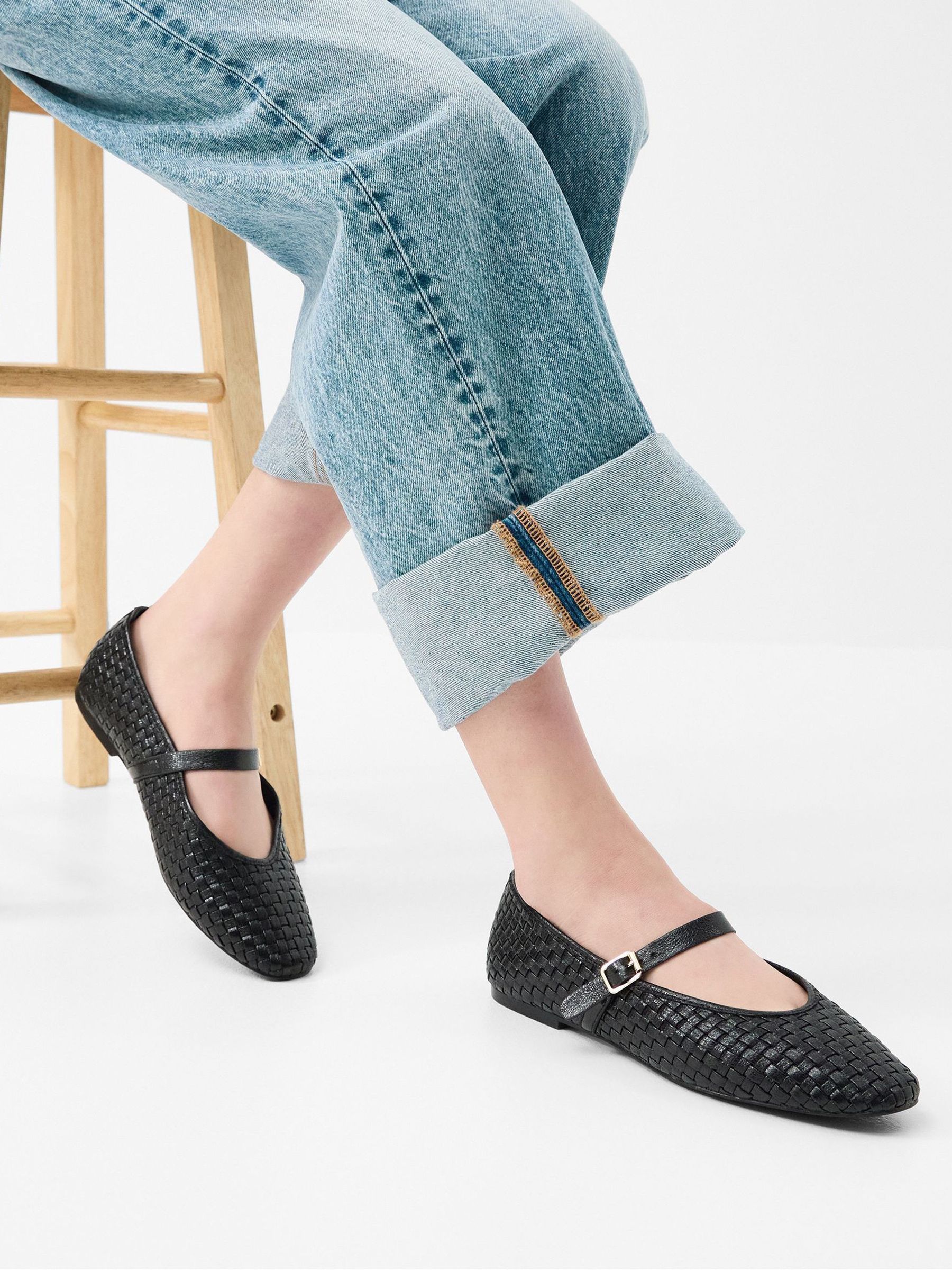 Accessorize Kvinno Svart Woven Mary Jane Ballet Flats