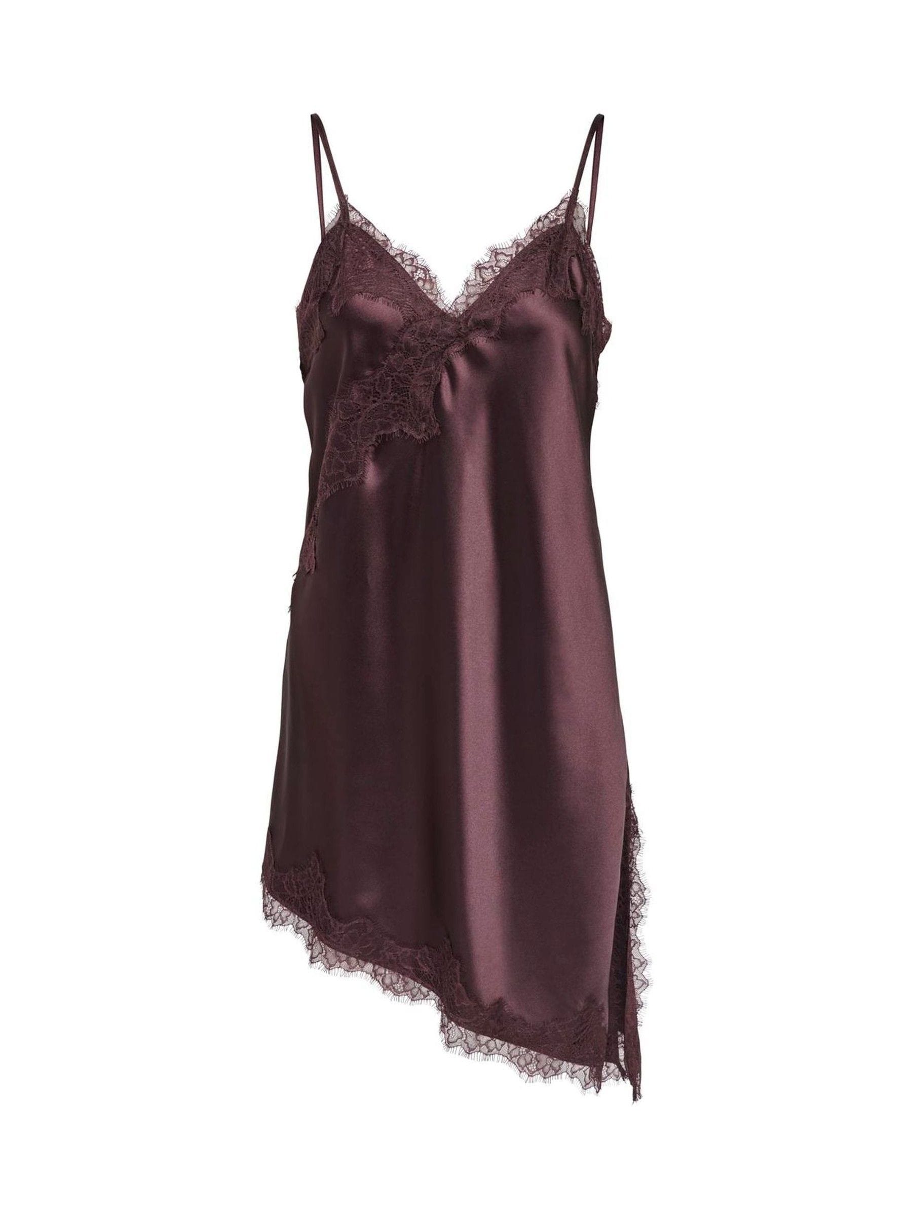 ONLY - Robe Femme - Dentelle Satinée - Marron - EU 38 (UK 10)