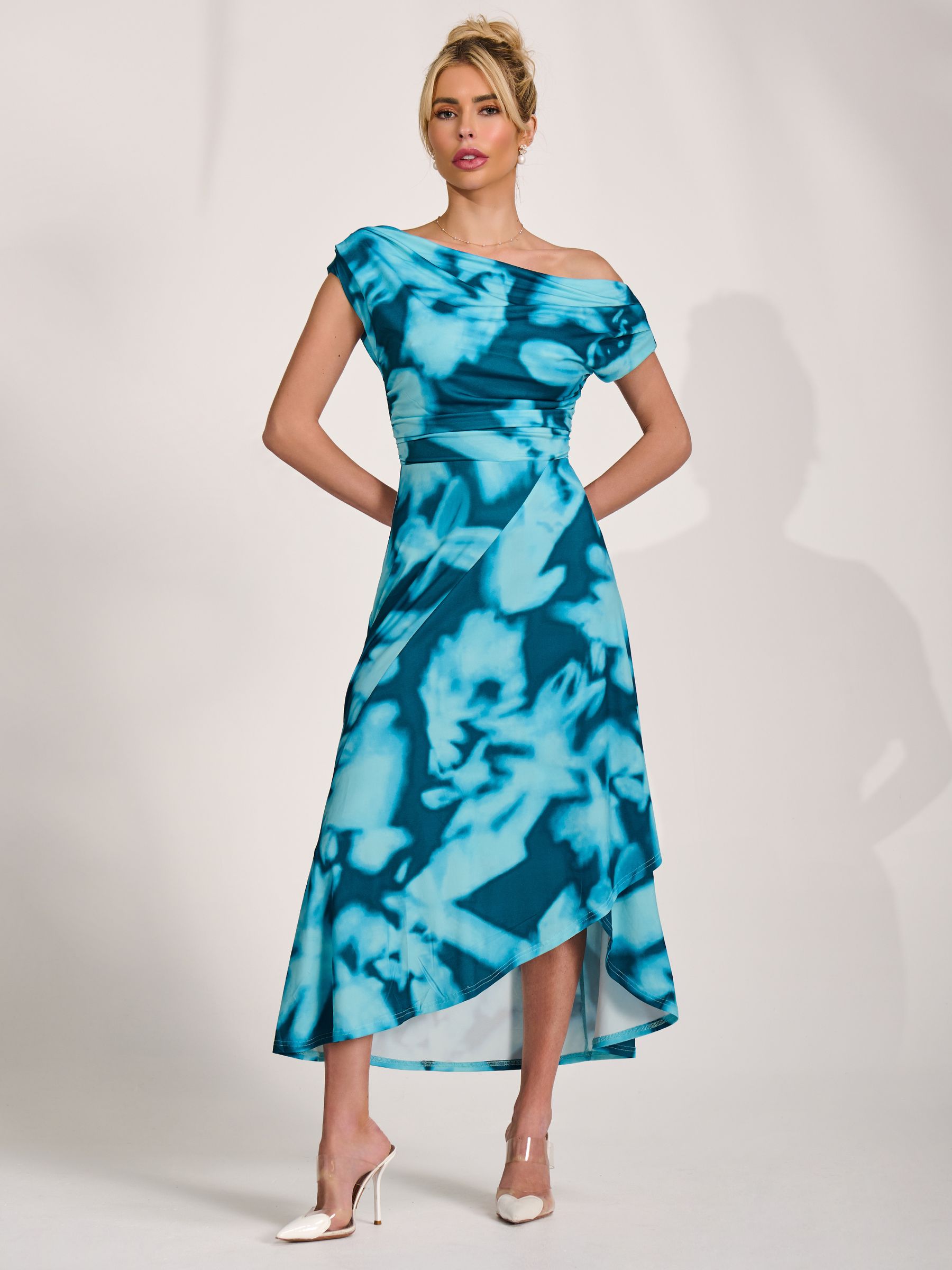 Jolie Moi Mujer Azul Draped Asymmetric Jersey Midi Dress