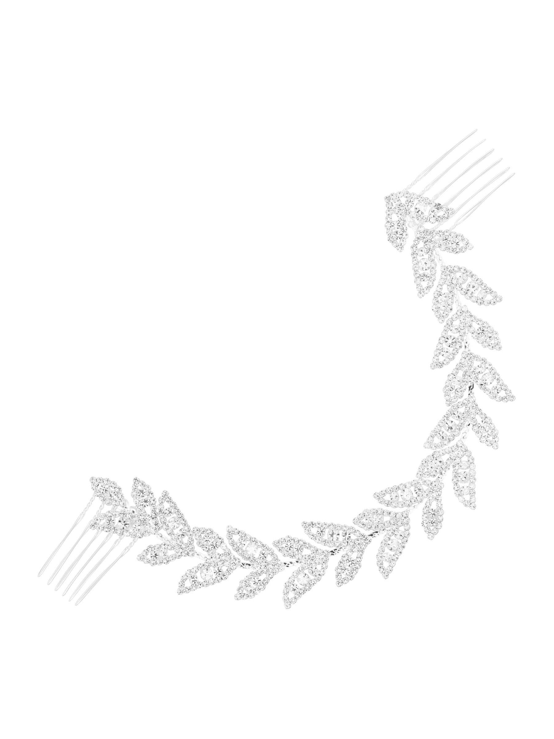 Jon Richard Damen Silber Eva Diamante Leaf Double Comb - Geschenkbeutel - Image 1