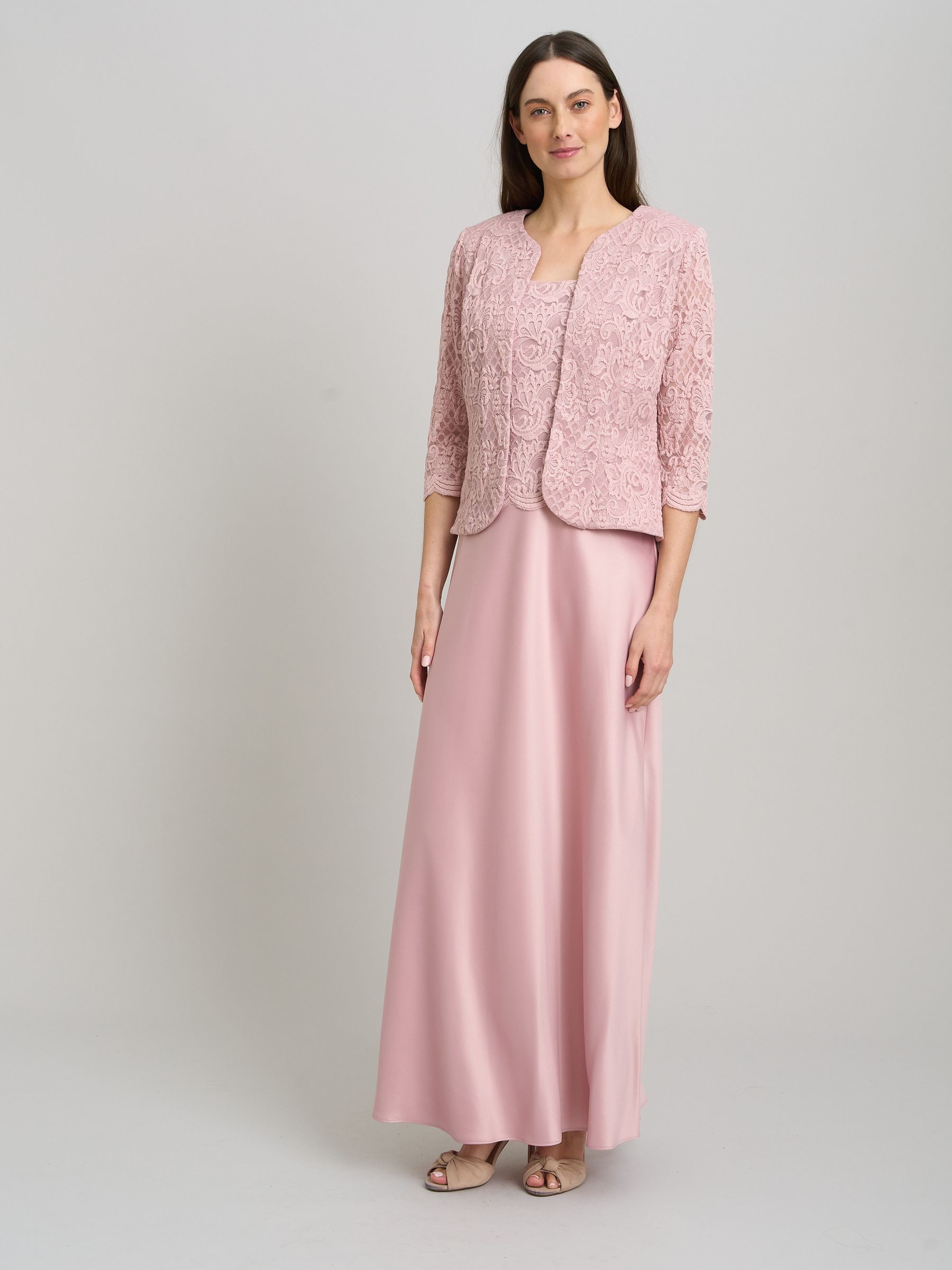 Gina Bacconi Kvinno Rosa Marilou Spets- Och Satin Klänning Och Jacka