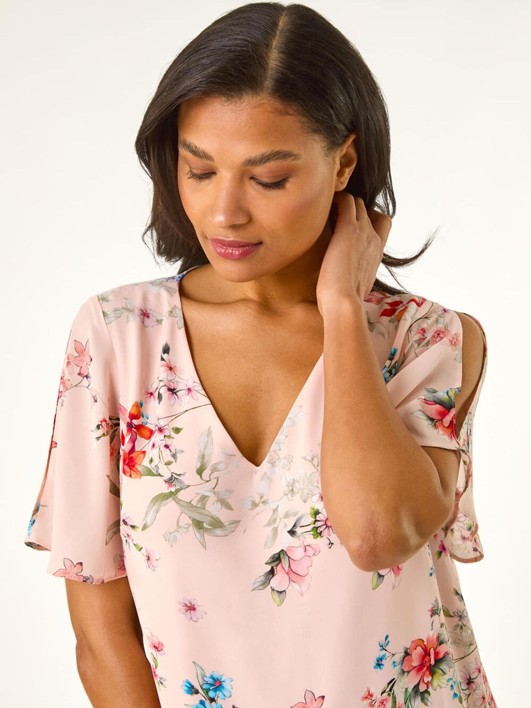 Roman Pink Floral Angel Sleeve Top