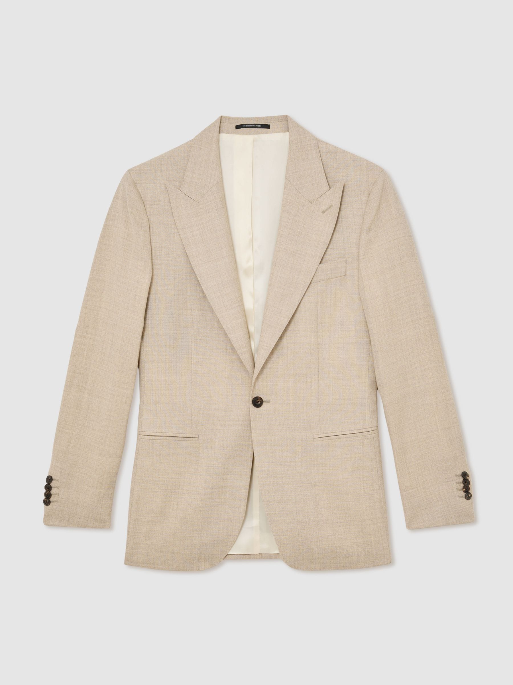 Reiss Marrón Fibre Virgin Wool Textured Single-Breasted Blazer