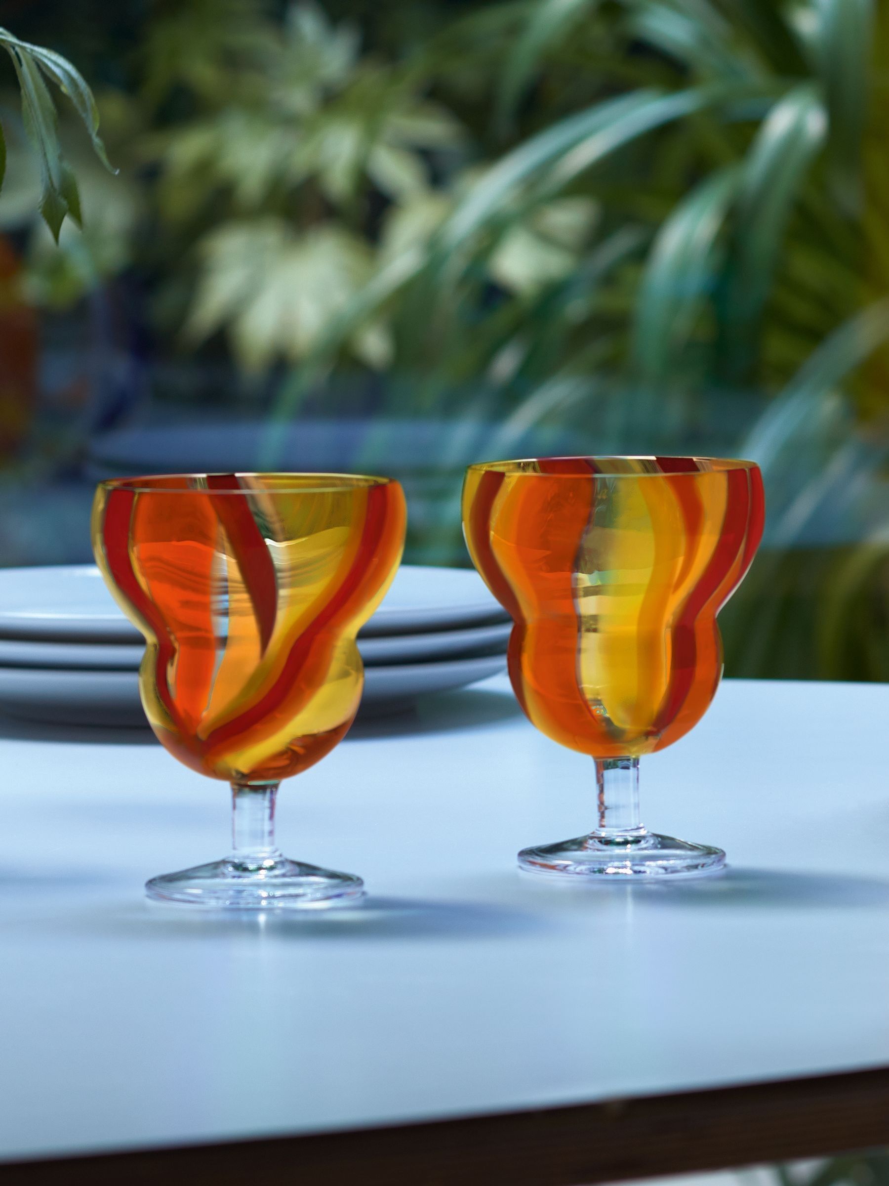 Next - Lsa International Set Of 2 Orange Folk Water Wine Glasses 230Ml