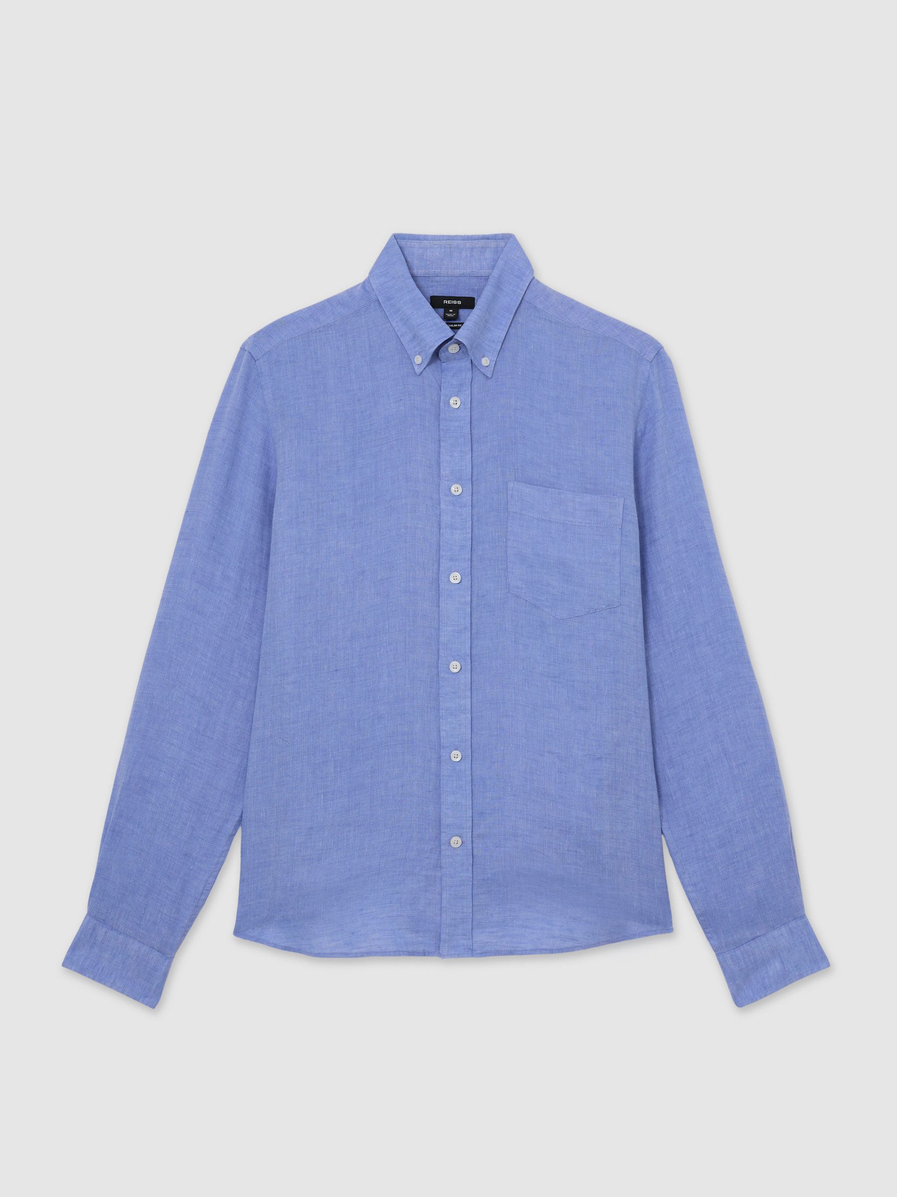 Reiss - Chemise boutonnée - Coupe régulière - Lin - Bleu Buddy - Petit