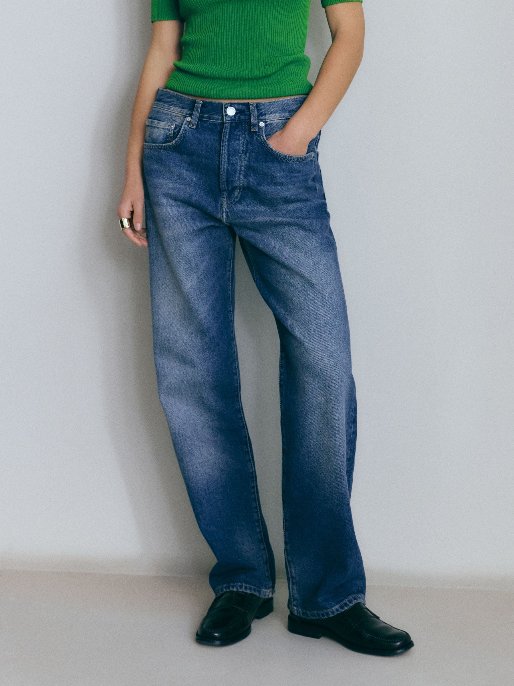 Bhoem Denim Pantaloni Gamba Dritta A Vita Media