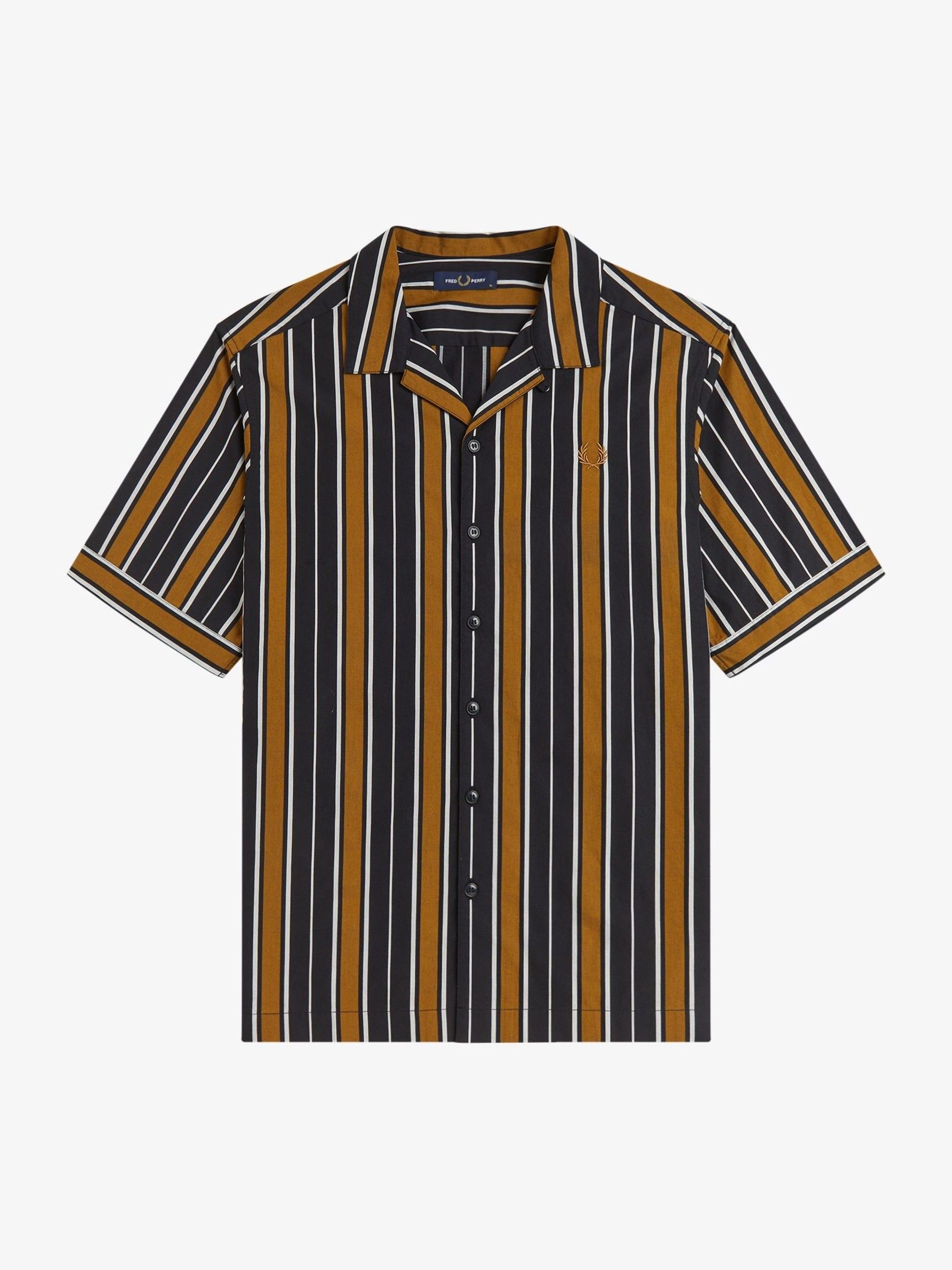 Fred Perry Herren Braun Hemden Baumwolle Gestreift - Bild 3