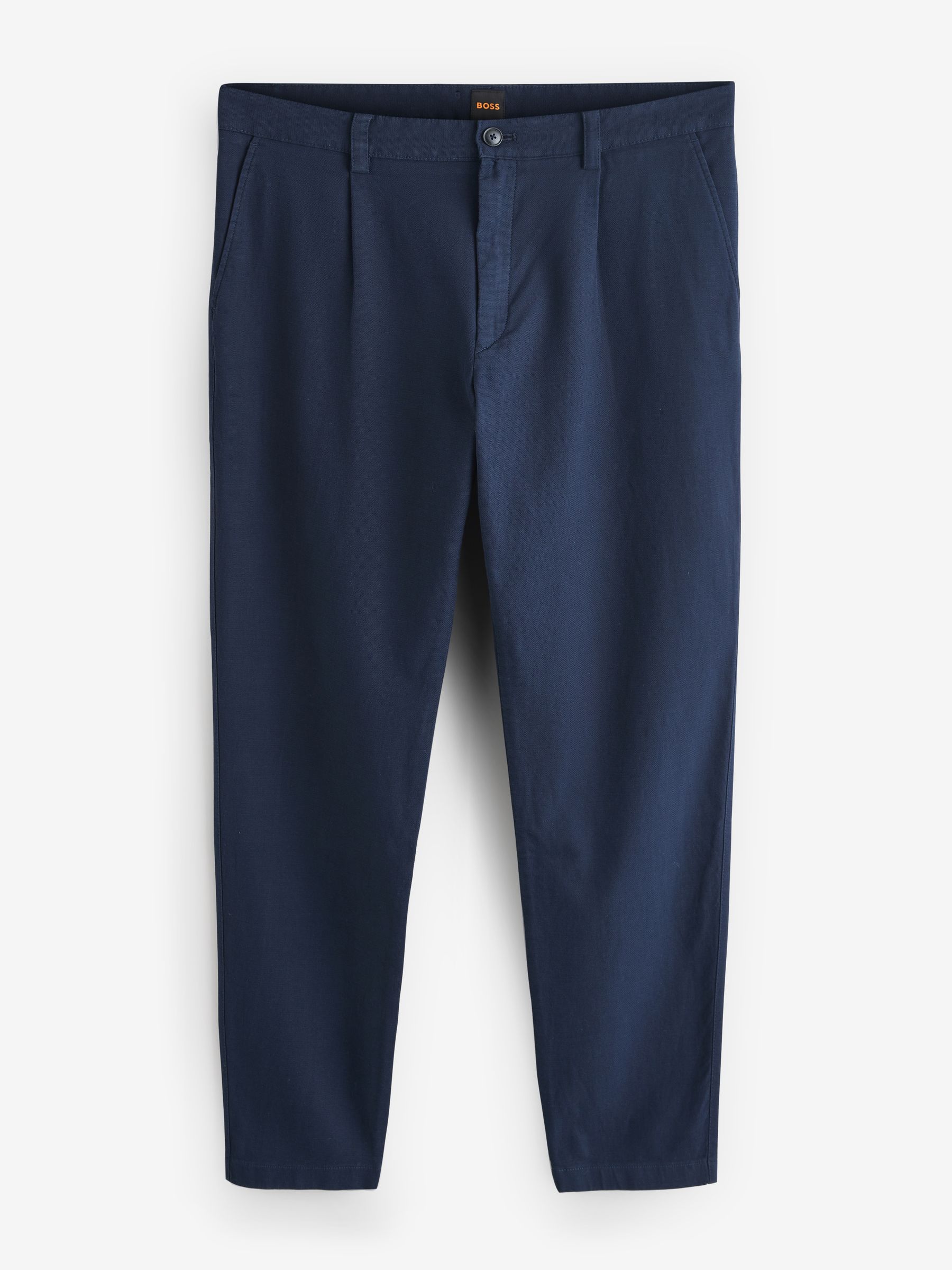 Boss Blue Pleated Detail Tapered Fit Chino Trousers