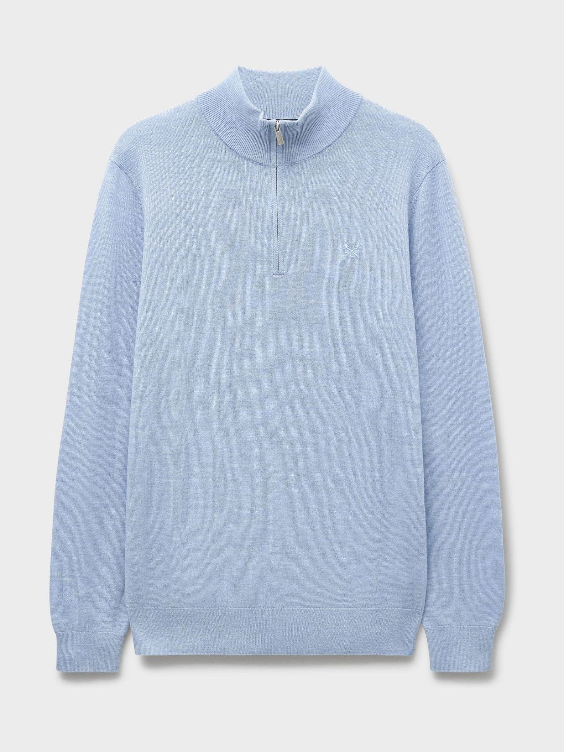 Crew Clothing Blue Merino Half Zip Jumper