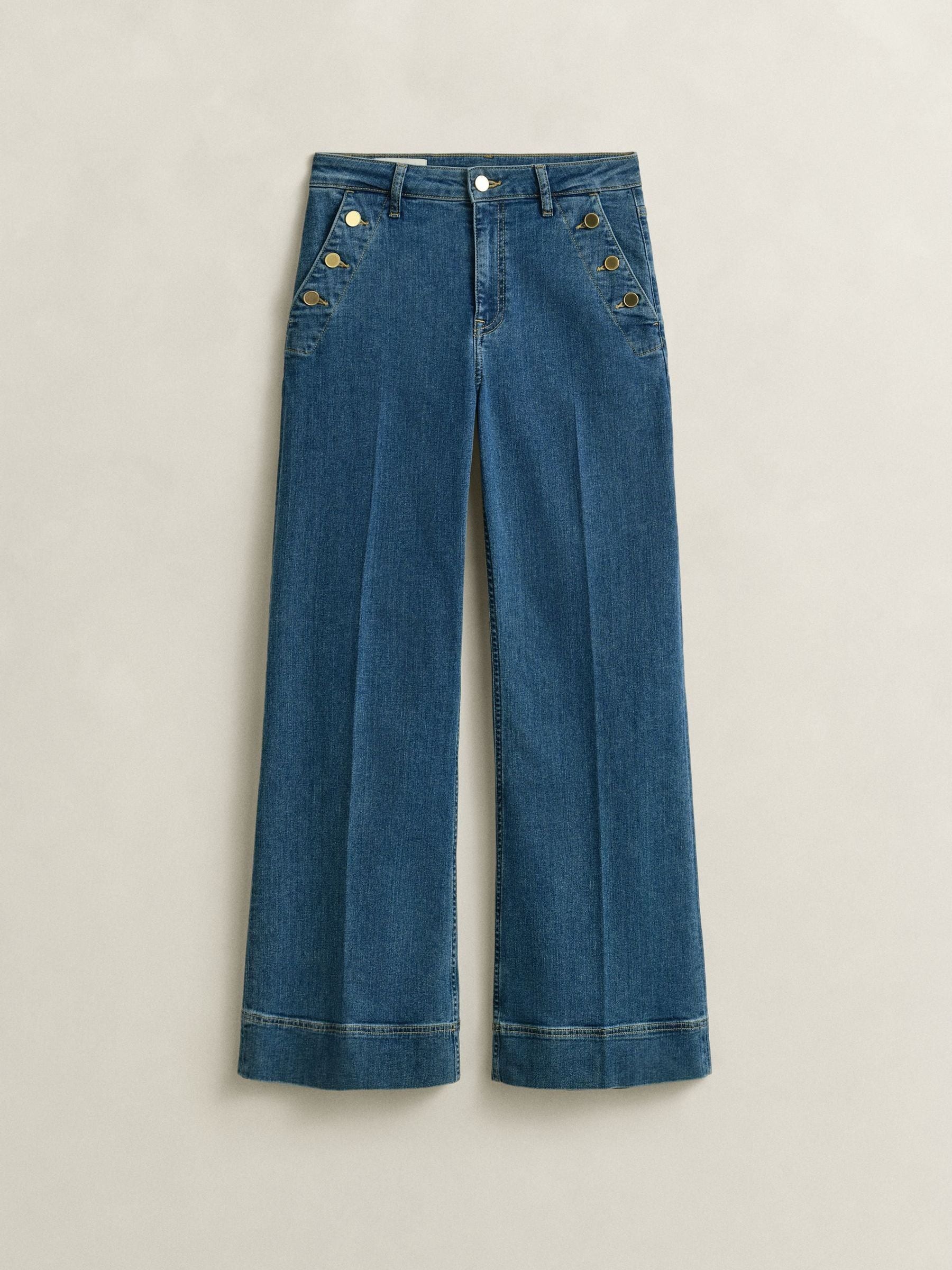 Gant Blue Flare Leg Button Detail Nautical Denim Jeans