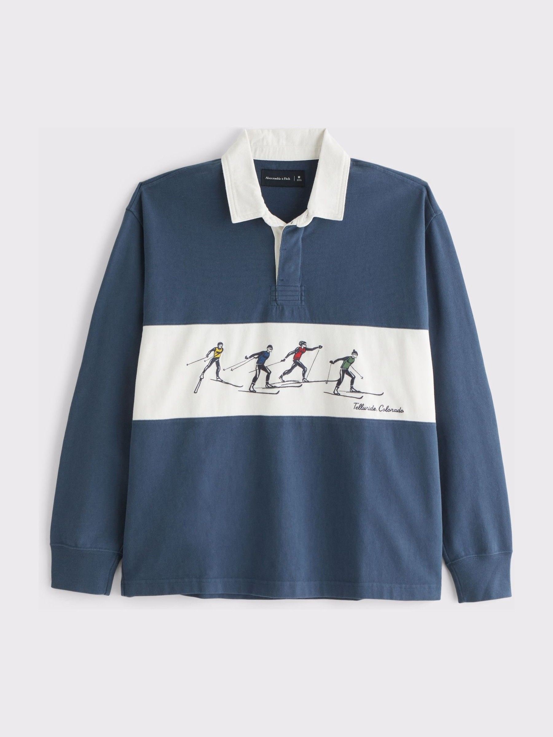 Abercrombie & Fitch Miesten Sininen Abercrombie & Fitchin Pitkähihainen Rugby-Pikeepaita