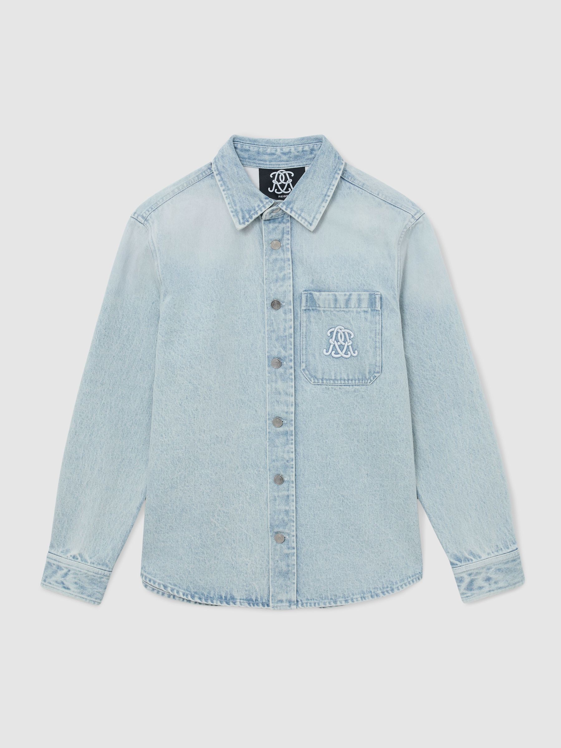 Reiss Homme Chemise Denim Taille XX-Large Bleu Acide