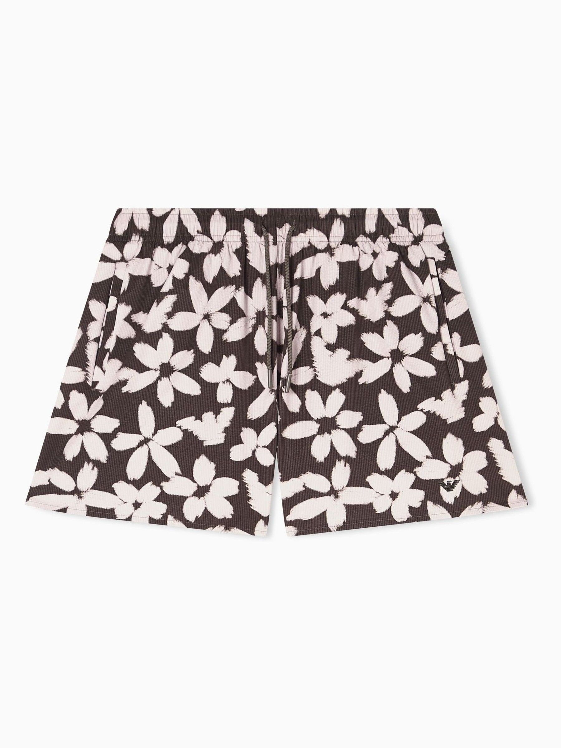 Emporio Armani Mannelijk Marron/Blanc Shorts De Bain Boxer Flower Eagle