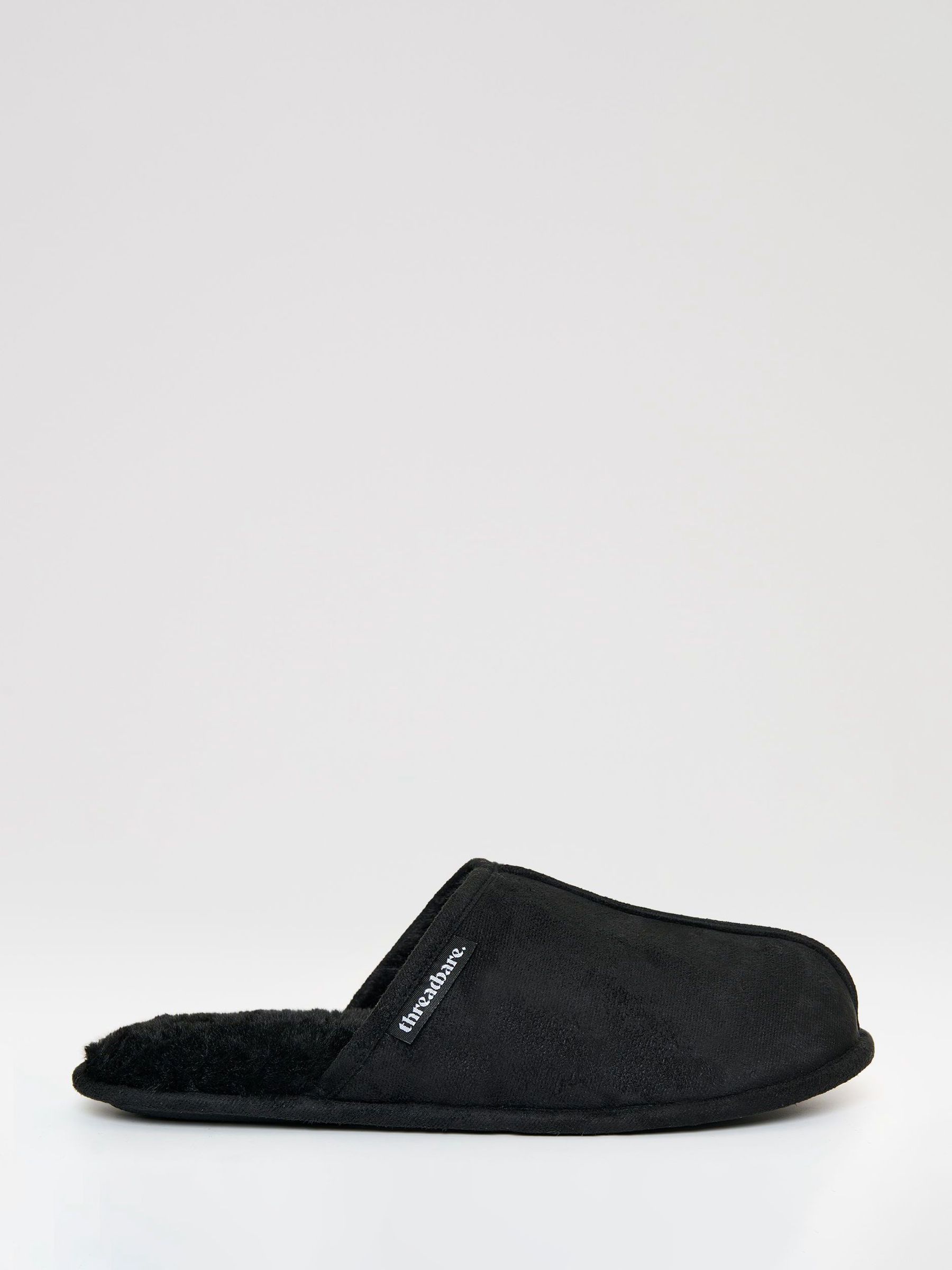 Threadbare Black Faux Fur Lined Slip On Mule Slippers