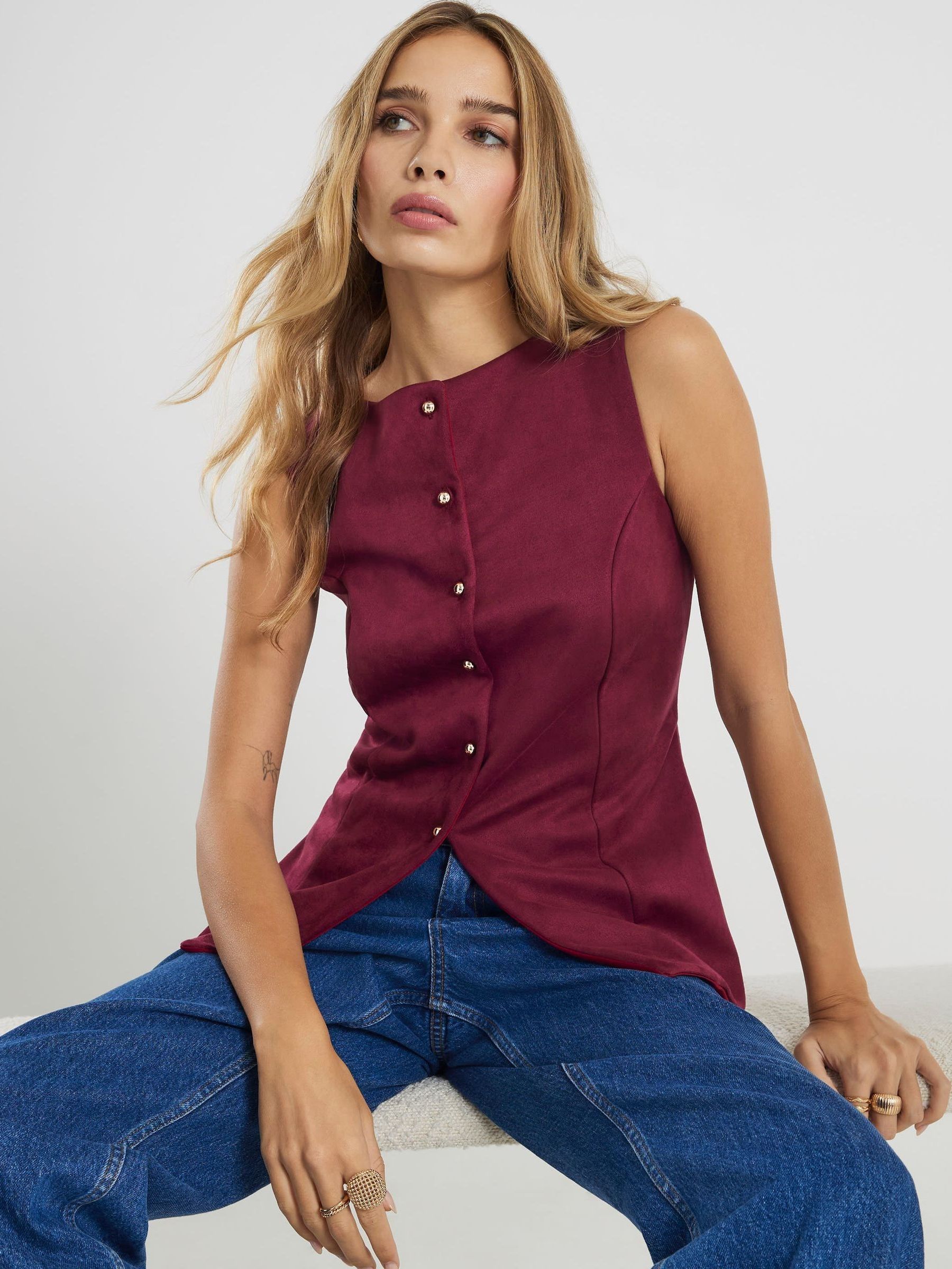 River Island - Gilet Smanicato Pelle Scamosciata Sintetica