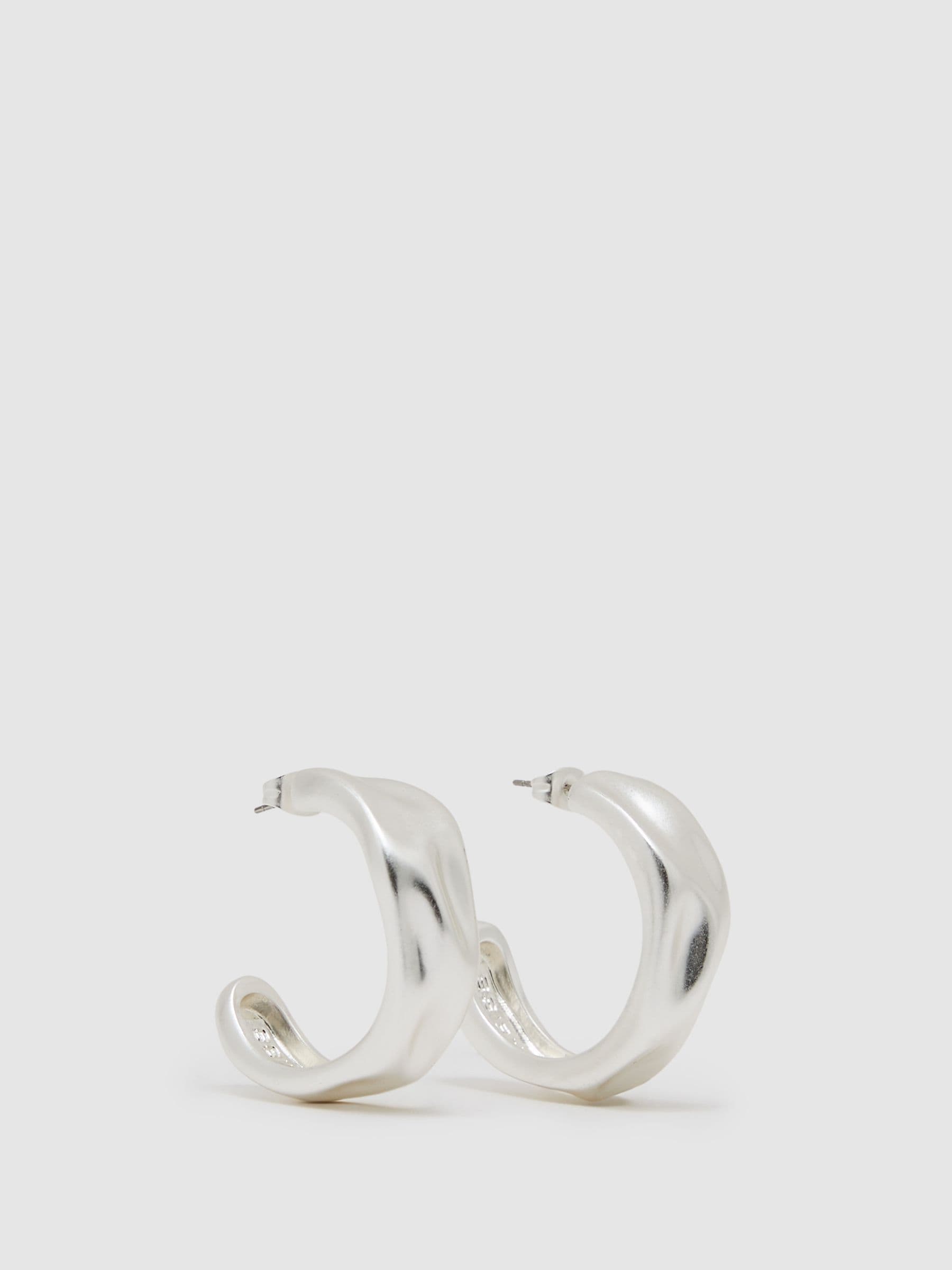 Reiss Silver Tone Halle Sculpted Hoop Earrings