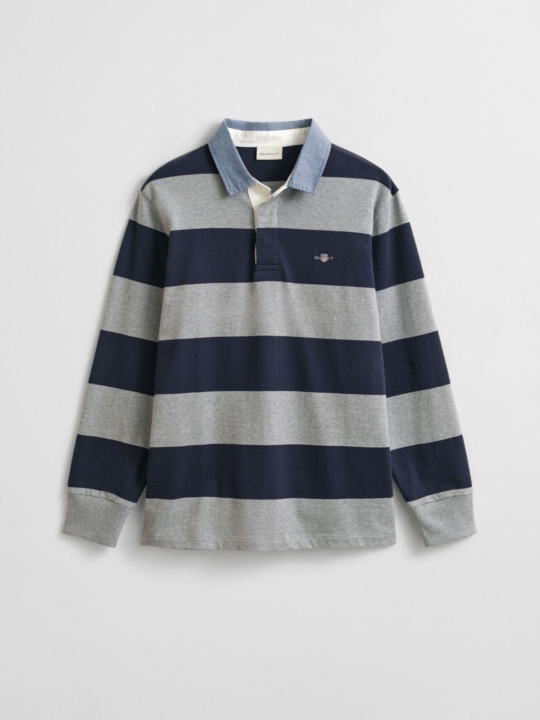 Gant Miesten Harmaa Striped Chambray Heavy Rugger Cotton Polo Shirt