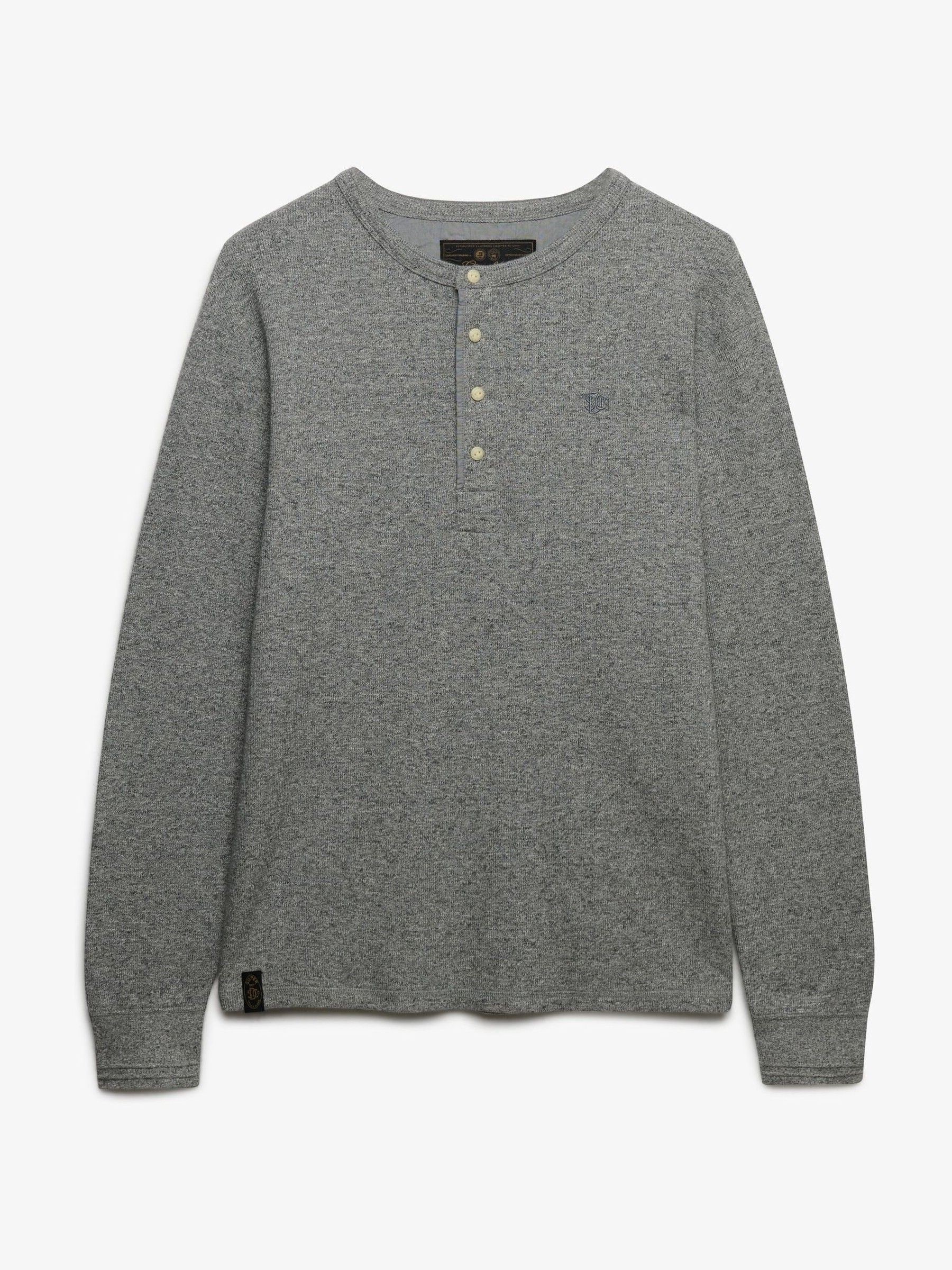 Superdry Herren Gris Langarmshirt Slub Waffle Grandad - Bild 3