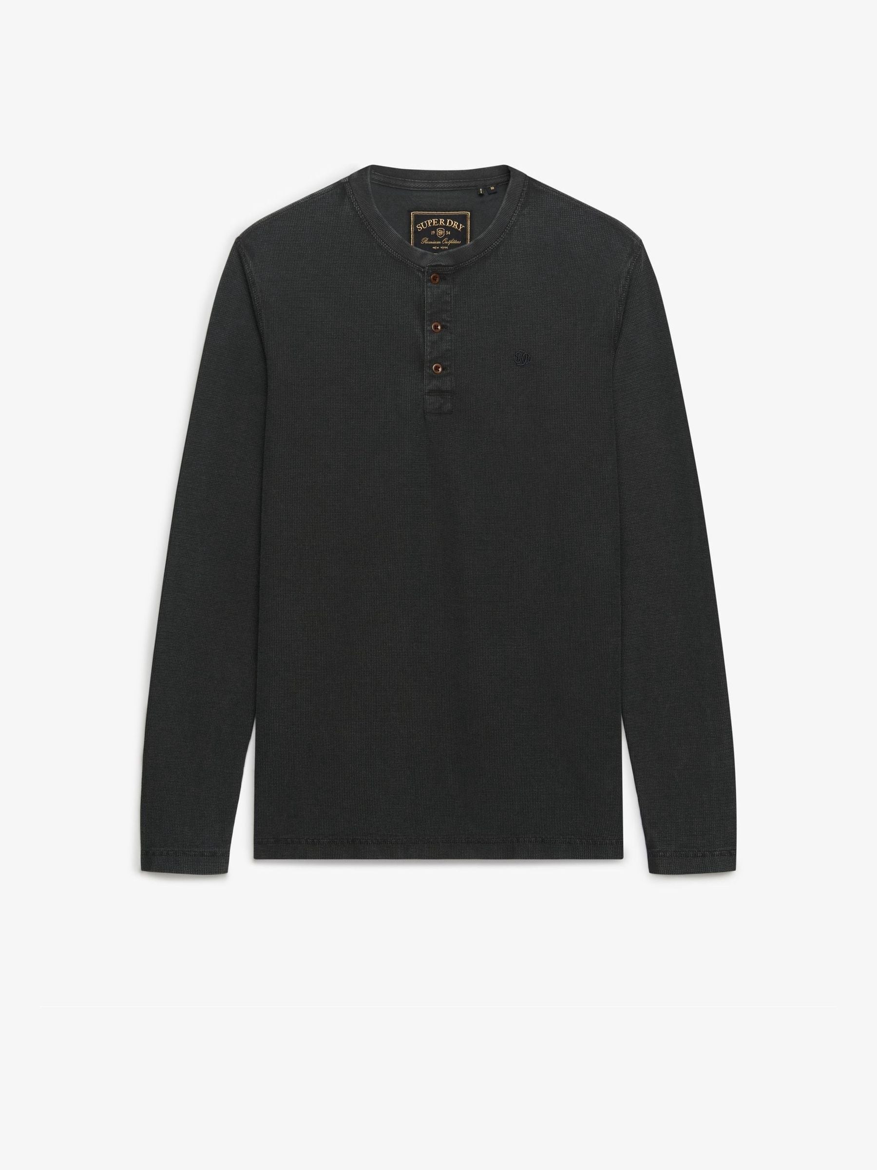 Superdry Herren Langarmshirt mit Henley-Ausschnitt in Anthrazit, Größe XXL, aus reiner Baumwolle mit Waffelstruktur - Bild 6