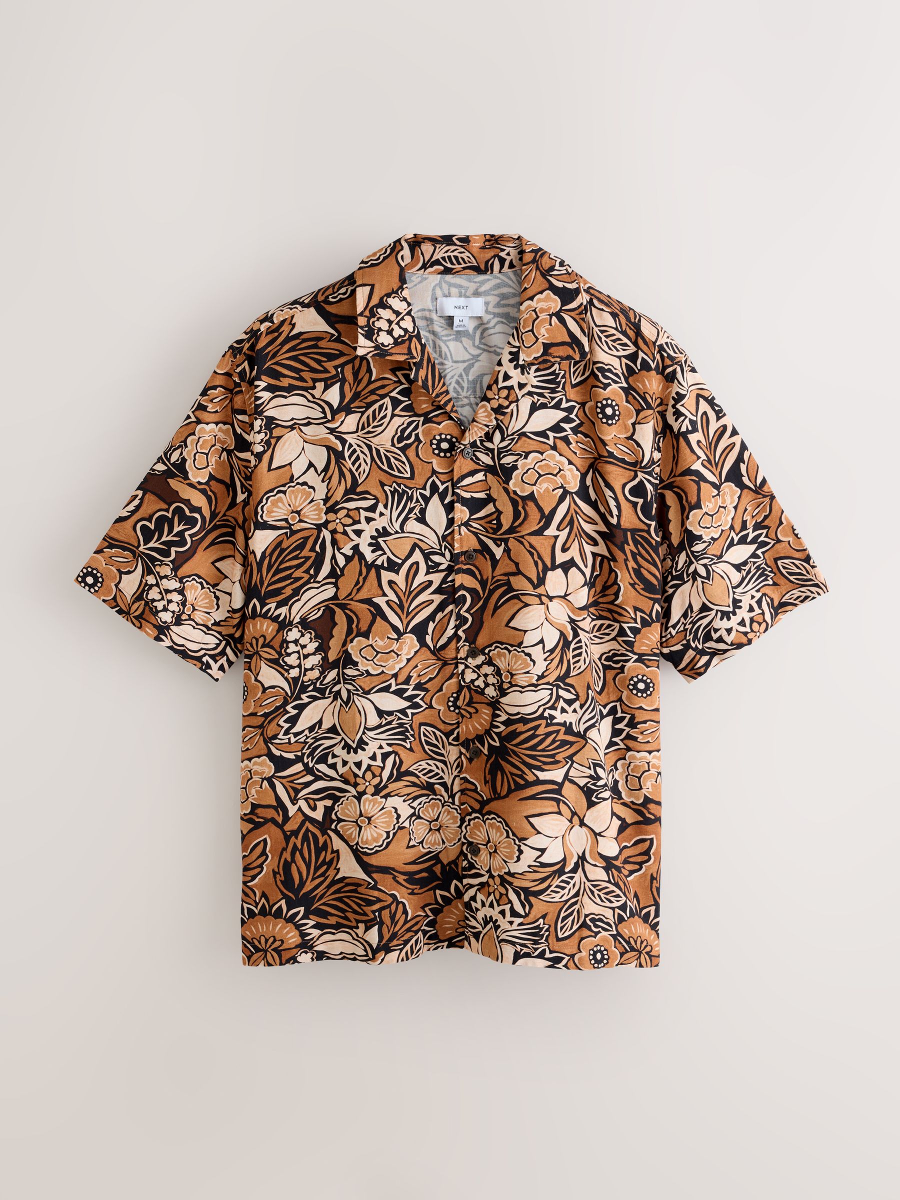 Next Męski Brown Floral Print Short Sleeve Shirt