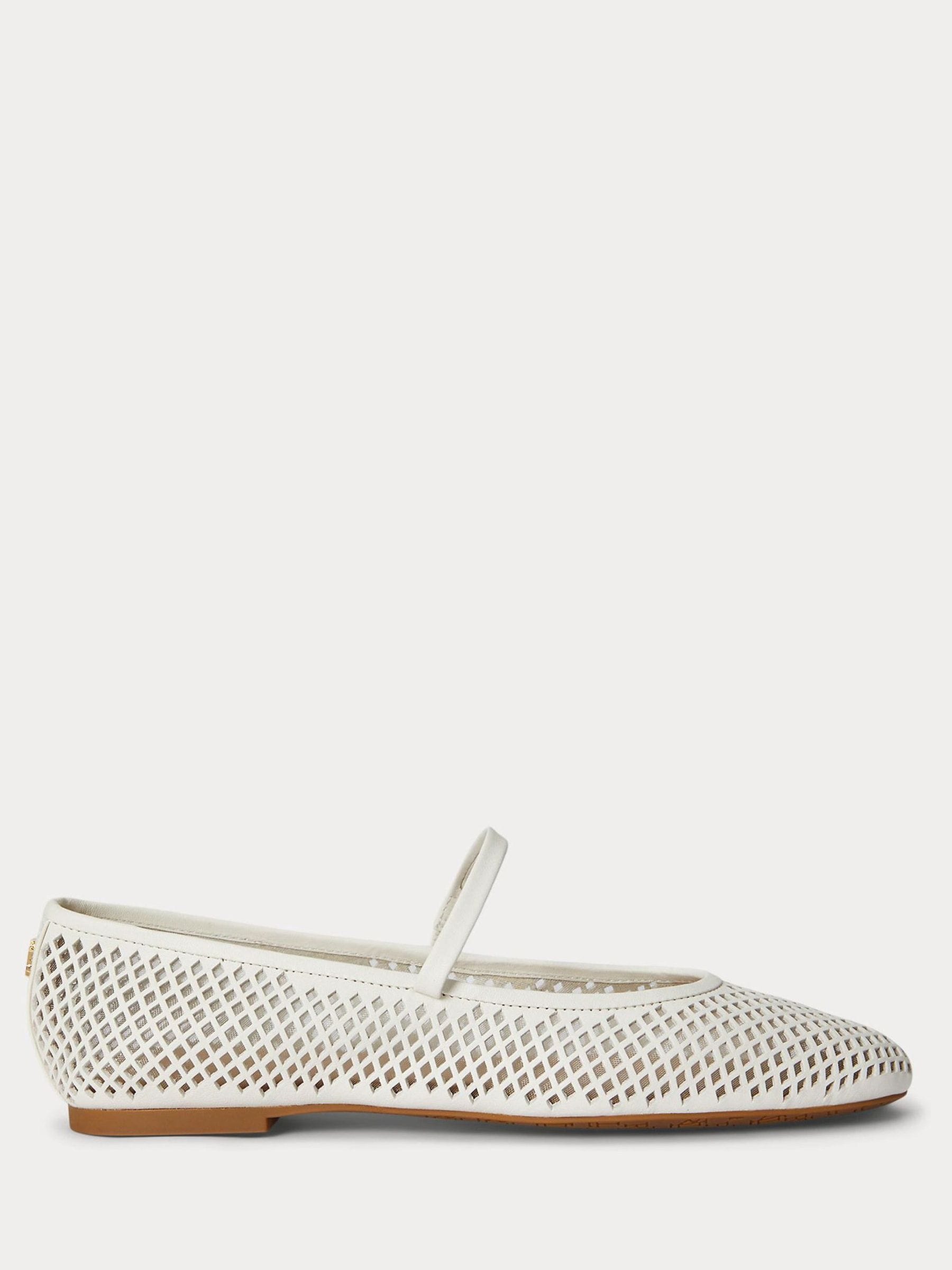 Lauren Ralph Lauren Donna Bianco Jayna Nappa Leather Mary Jane Flats
