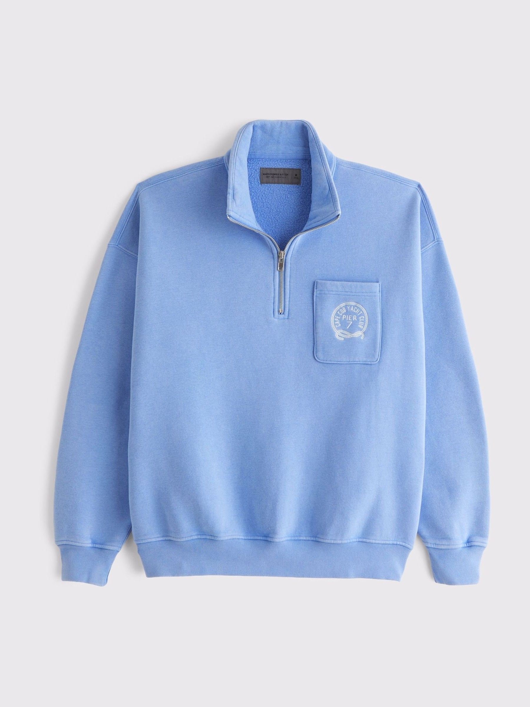 Abercrombie & Fitch Blue Graphic Half Zip Collar Jumper