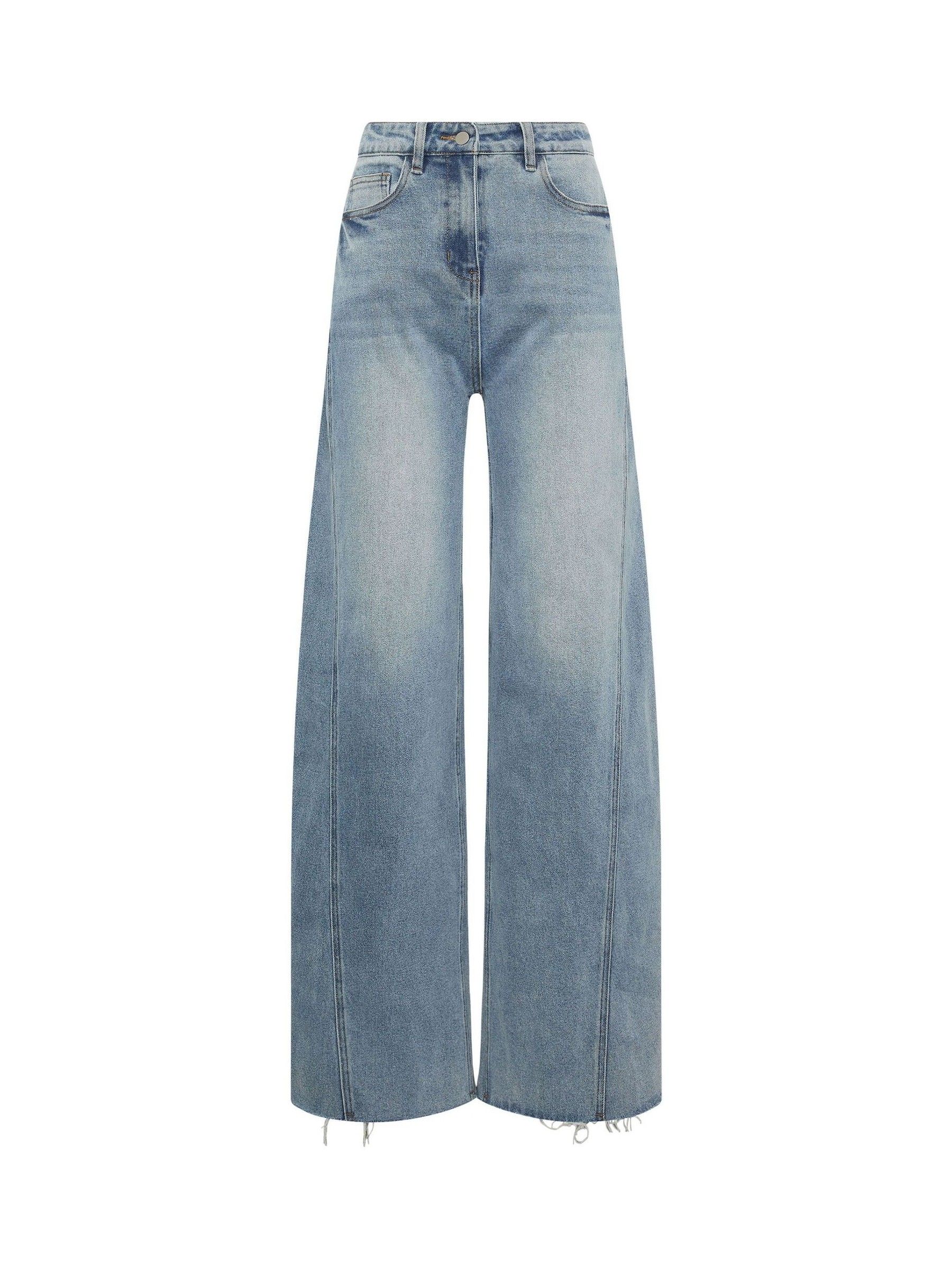 Long Tall Sally Women's Wide Leg Jeans Blue Twist Seam Raw Hem