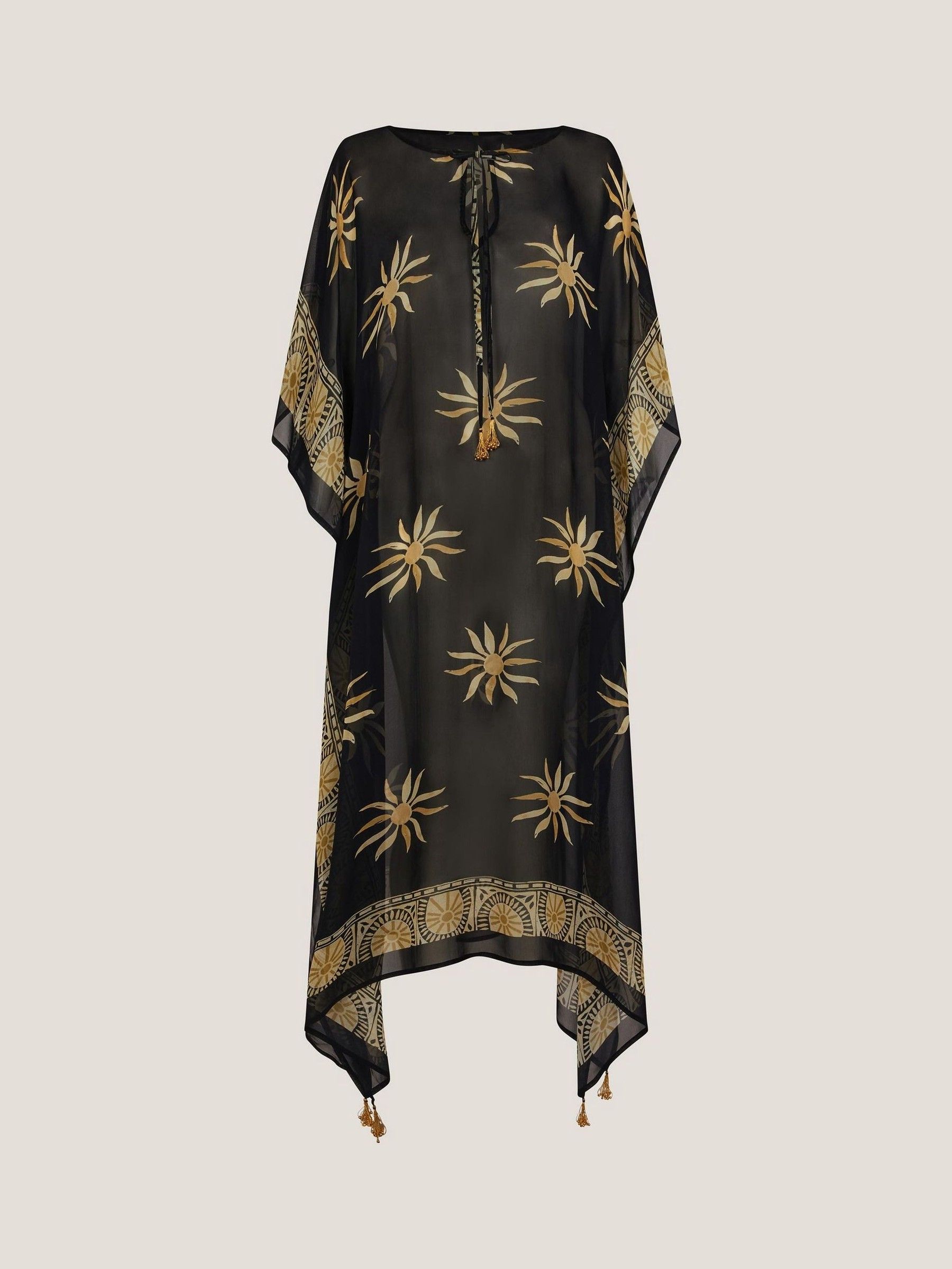 Monsoon Black Tashie Sun Print Maxi Kaftan
