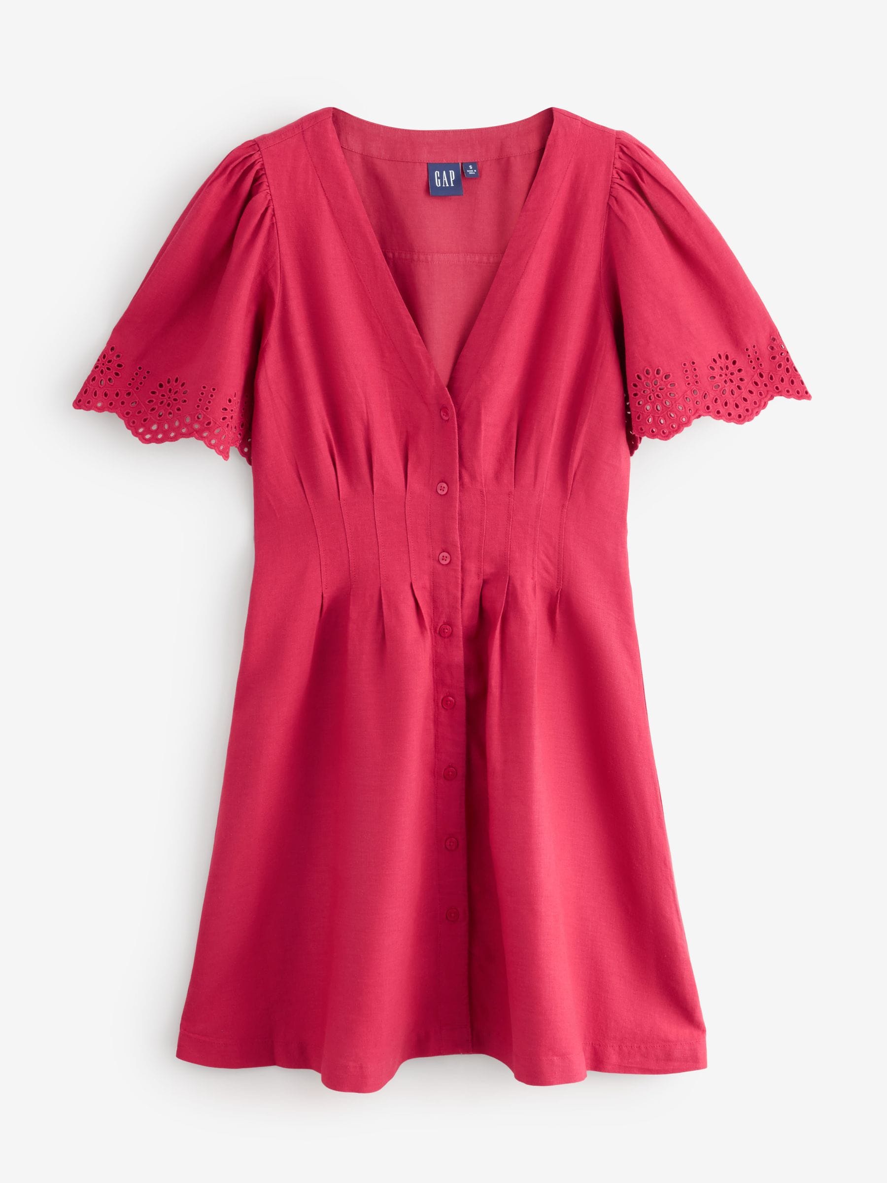 Gap Red Linen-Blend Cinched Mini Shirtdress